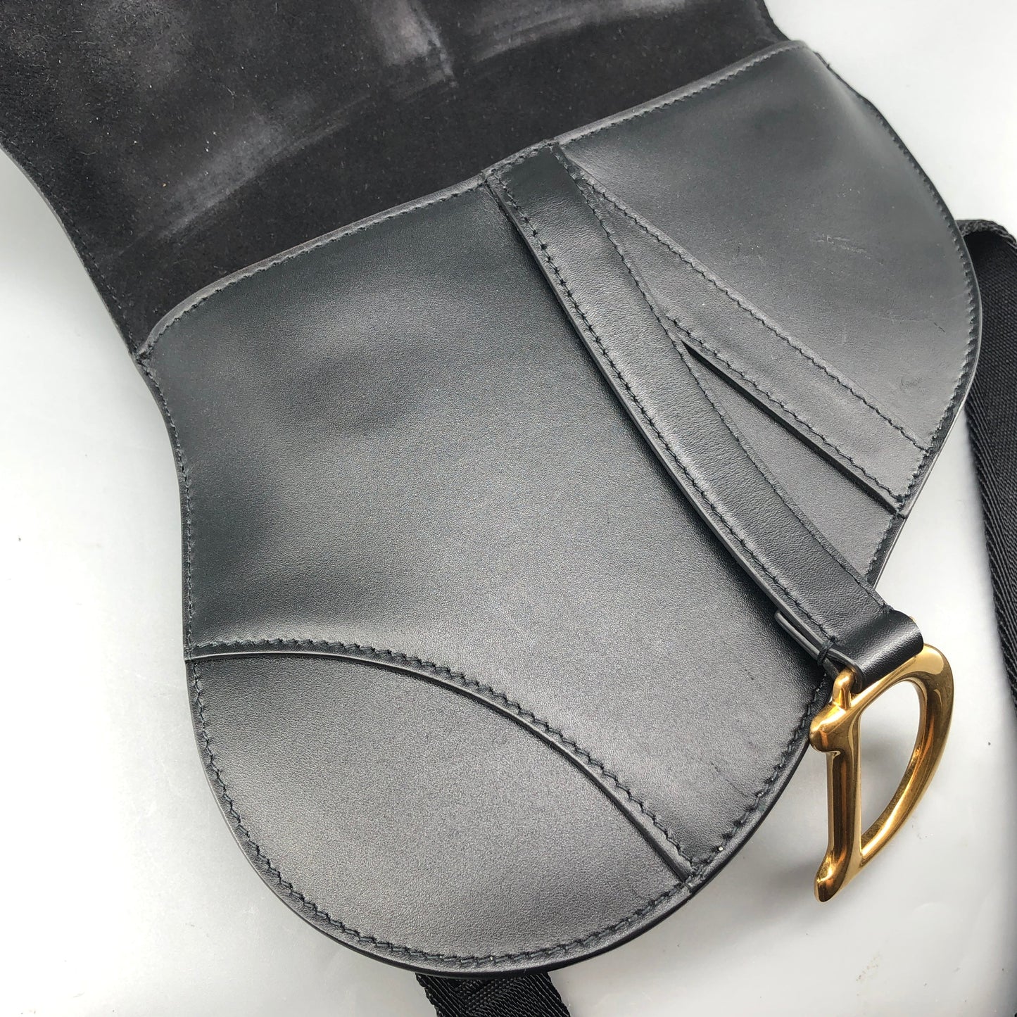 Christian Dior Smooth Black Leather Saddle Waist Belt Bag