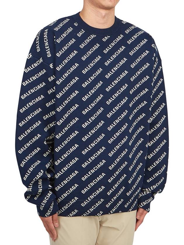 Luxury Balenciaga Trending 2026 Allover Logo Crew Sweatshirt Navy