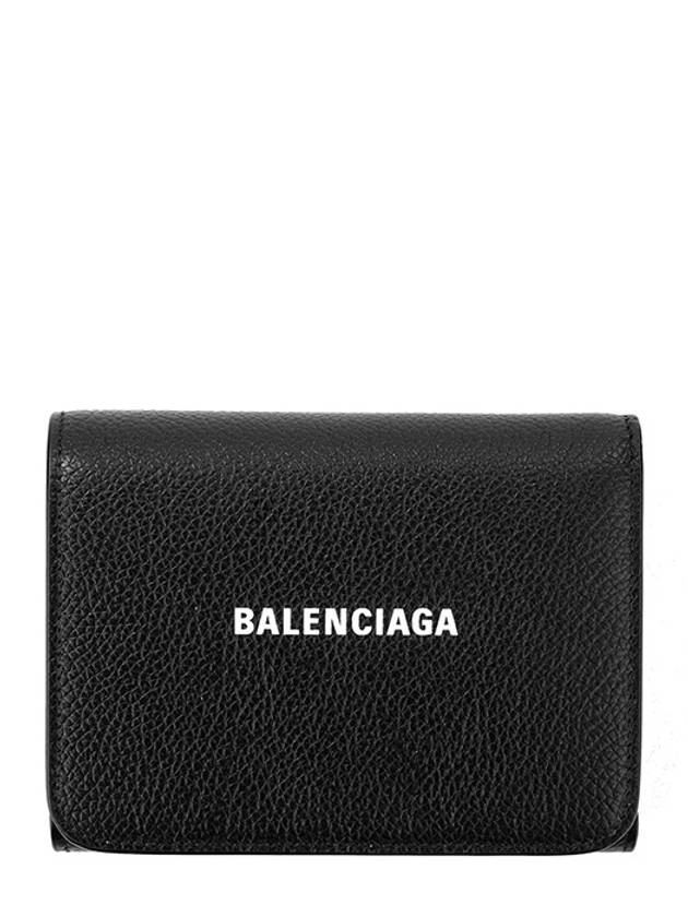 Luxury Balenciaga Trending 2026 Logo Leather Half Wallet Black