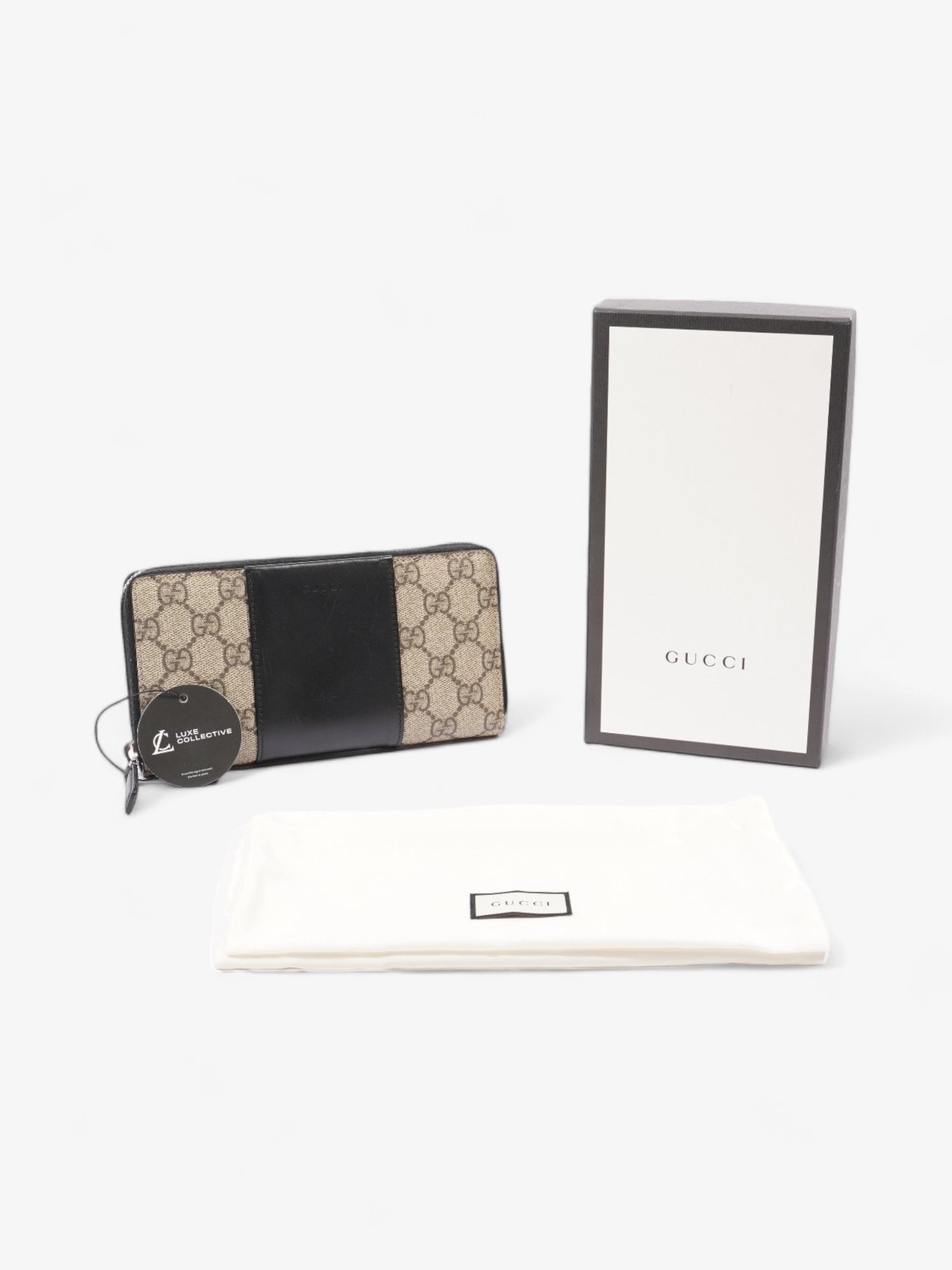 Gucci Zip Around GG Wallet Beige And Ebony GG Supreme / Black Coated Canvas