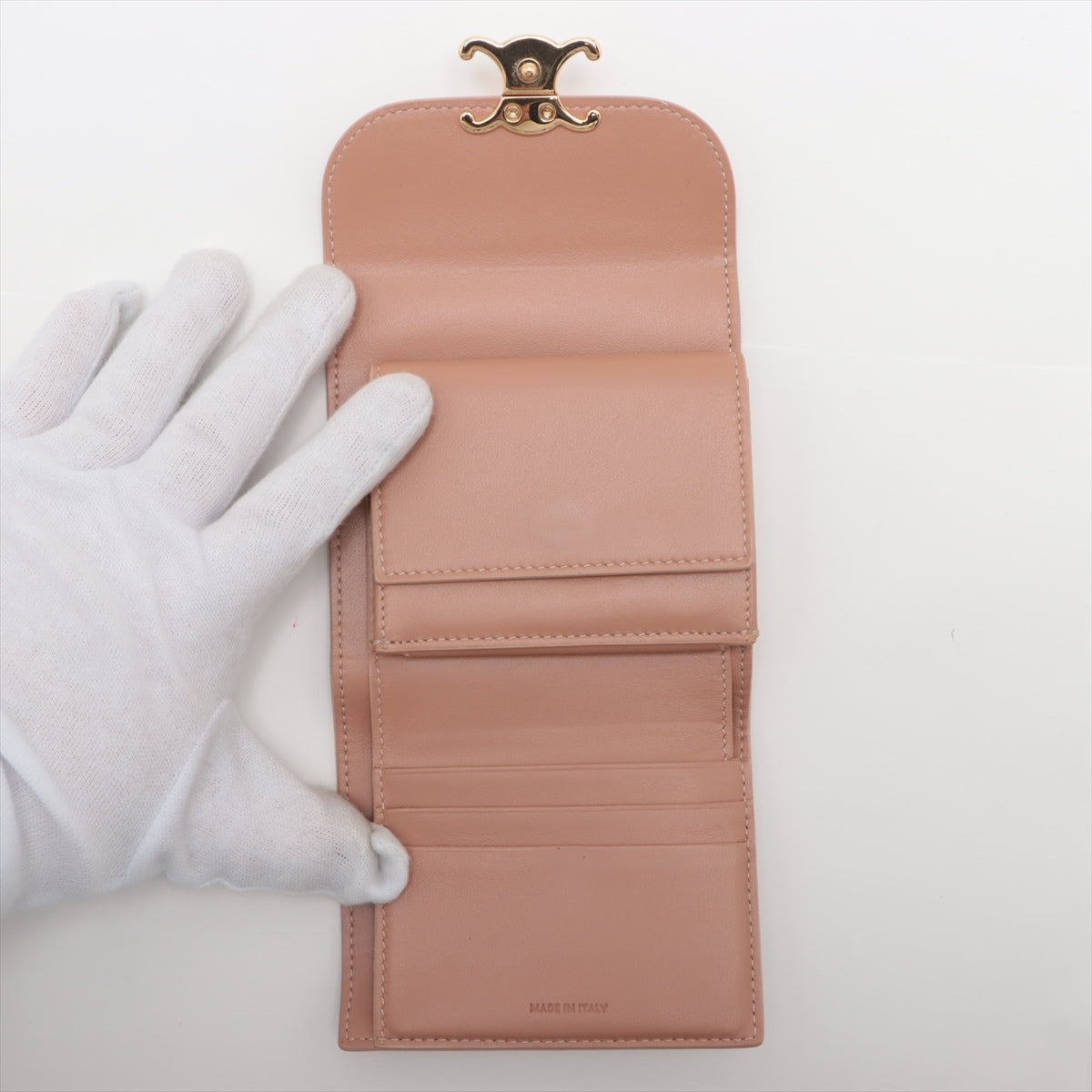 Luxury CELINE Triomphe Beige Compact Flap Cardholder Wallet