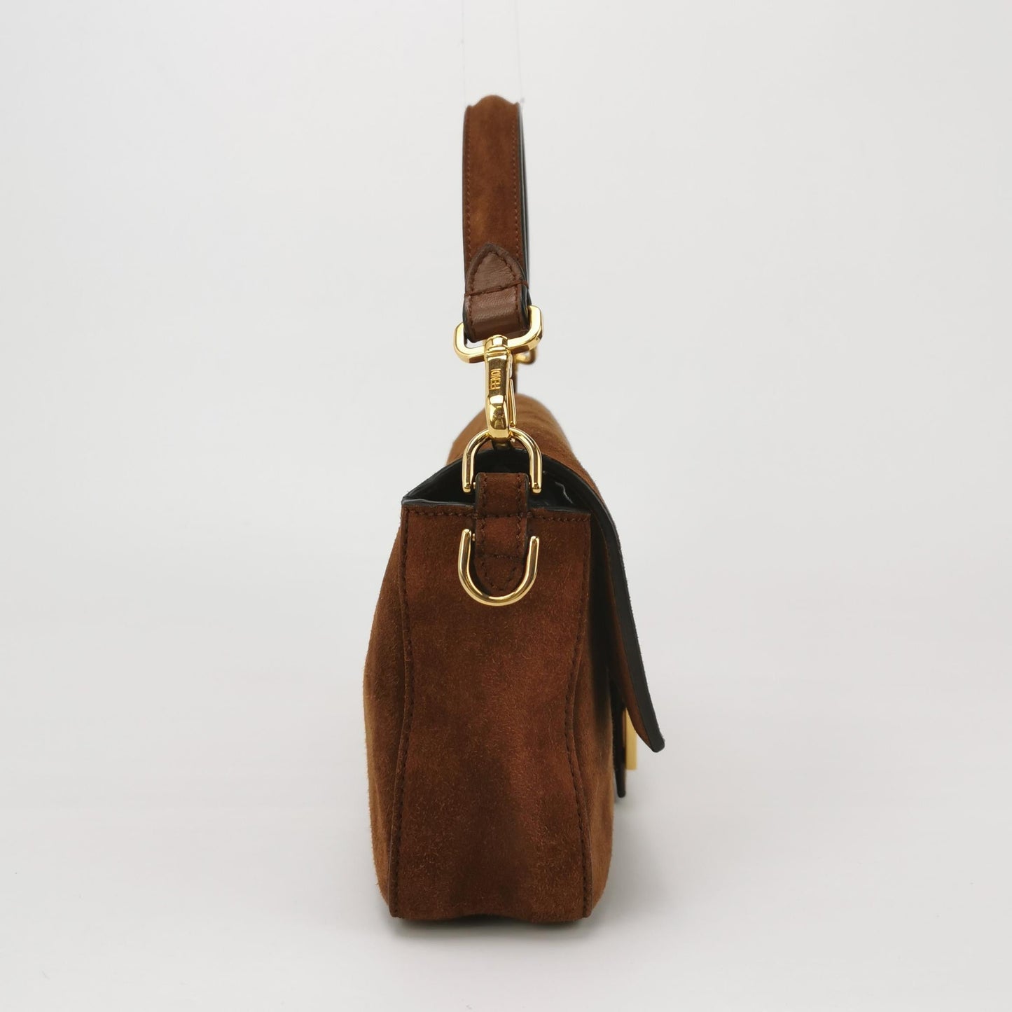 Fendi Baguette Selleria Suede Leather Crossbody Bag Medium Caramel Tan