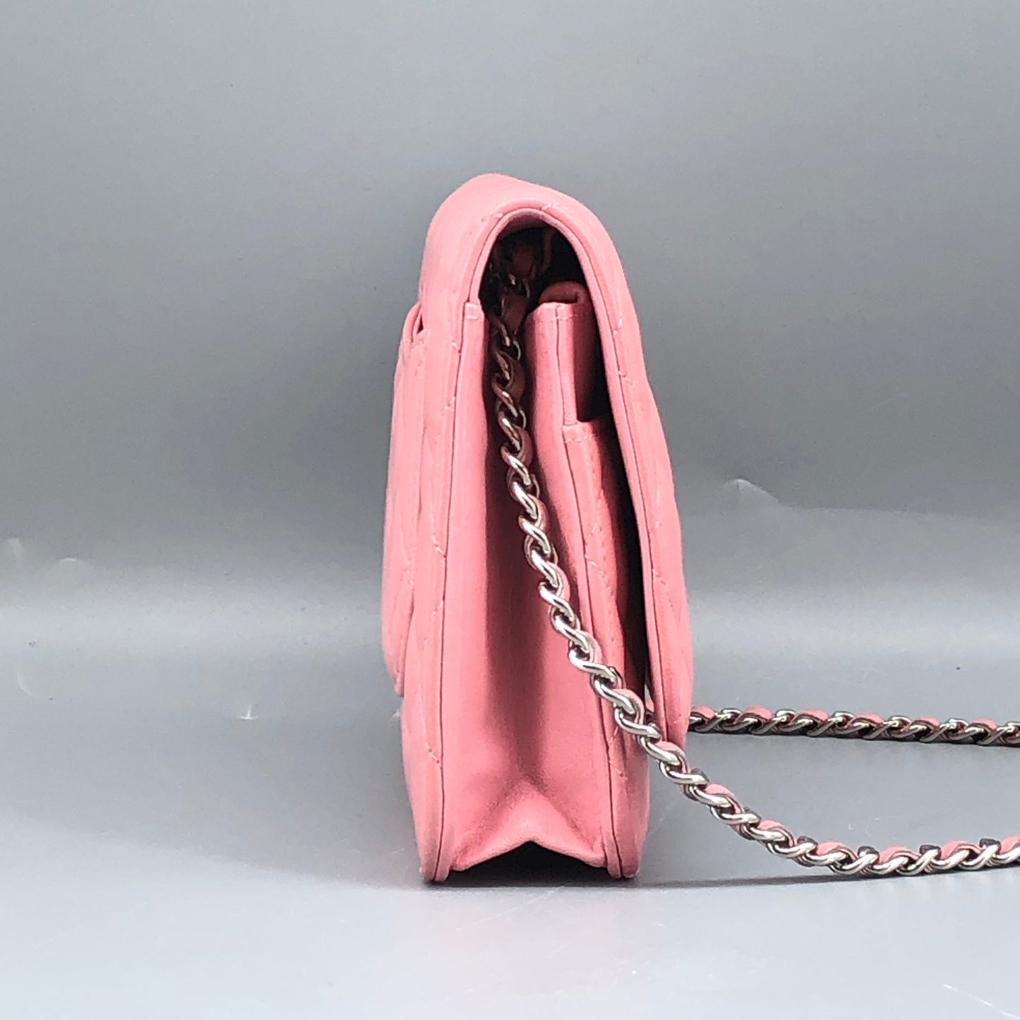 Chanel Light Pink Quilted Leather Wallet on Chain