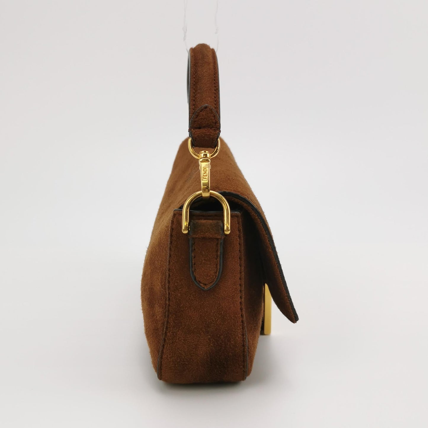 Fendi Baguette Mini Brown Suede Gold Hardware Crossbody Bag