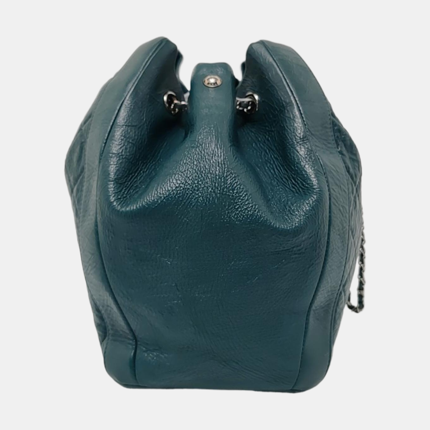 Chanel Gabrielle Drawstring Bucket Bag Medium Dark Green Calfskin Leather Silver Hardware