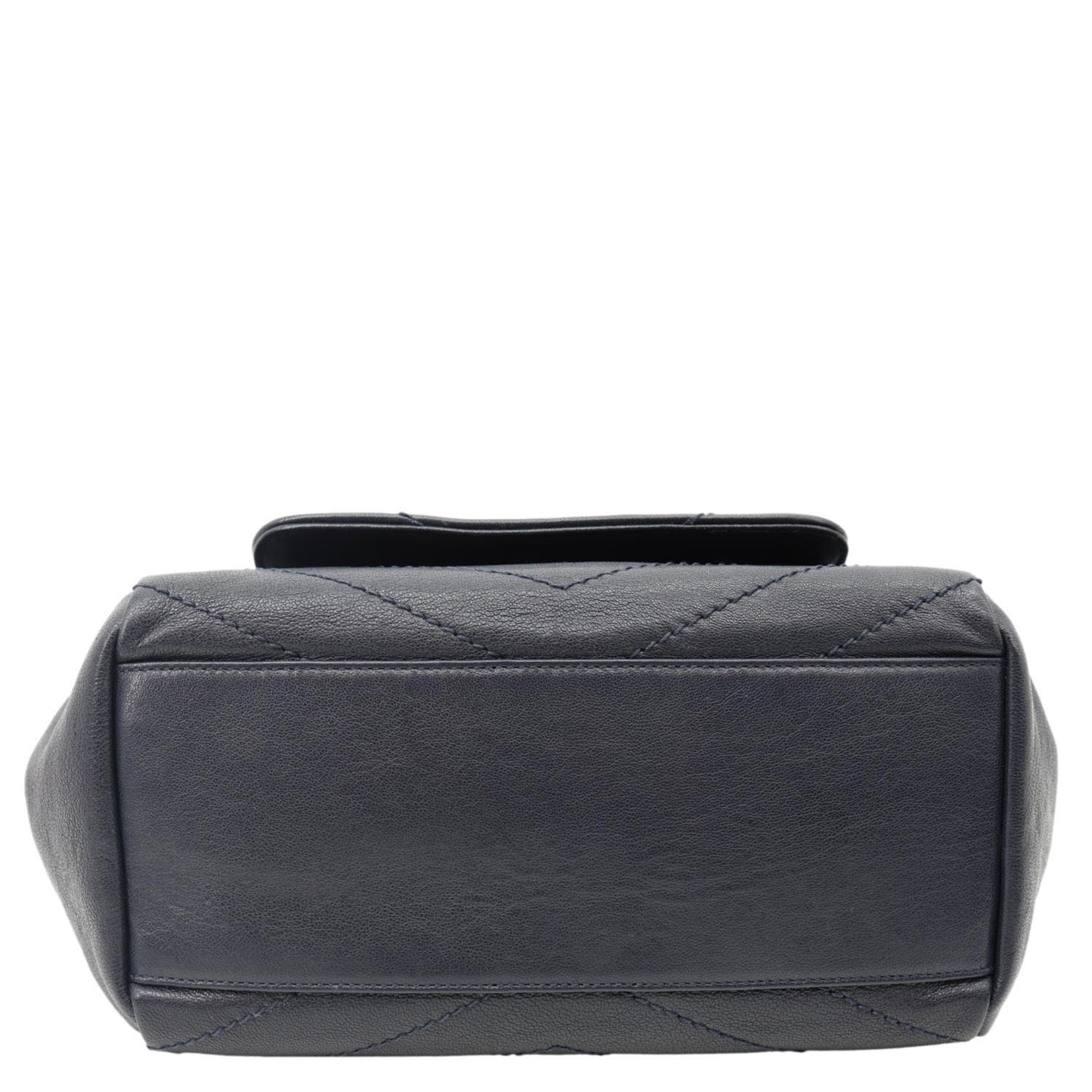 YVES SAINT LAURENT Vintage Monogram Nolita Chevron Leather Shoulder Bag Navy Blue