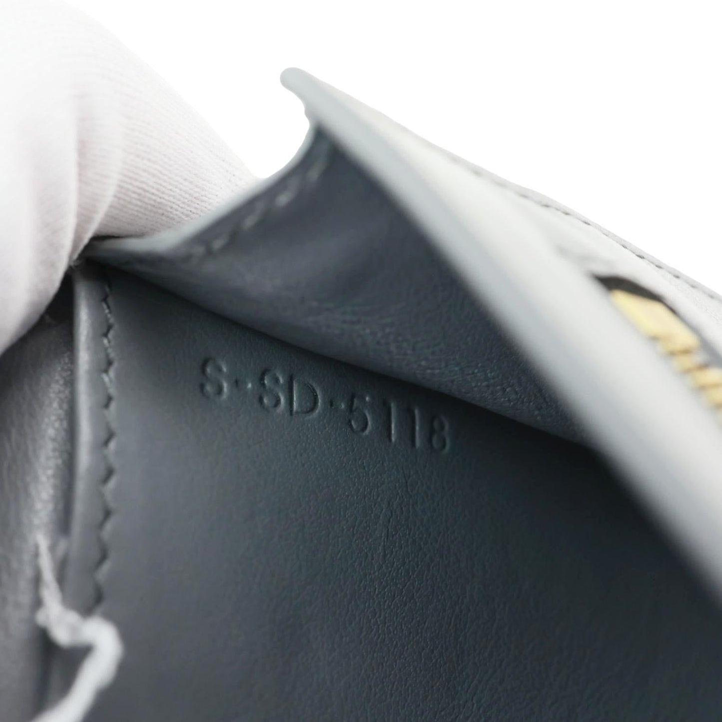 CELINE Strap Large Grained Calfskin Leather Wallet Grey