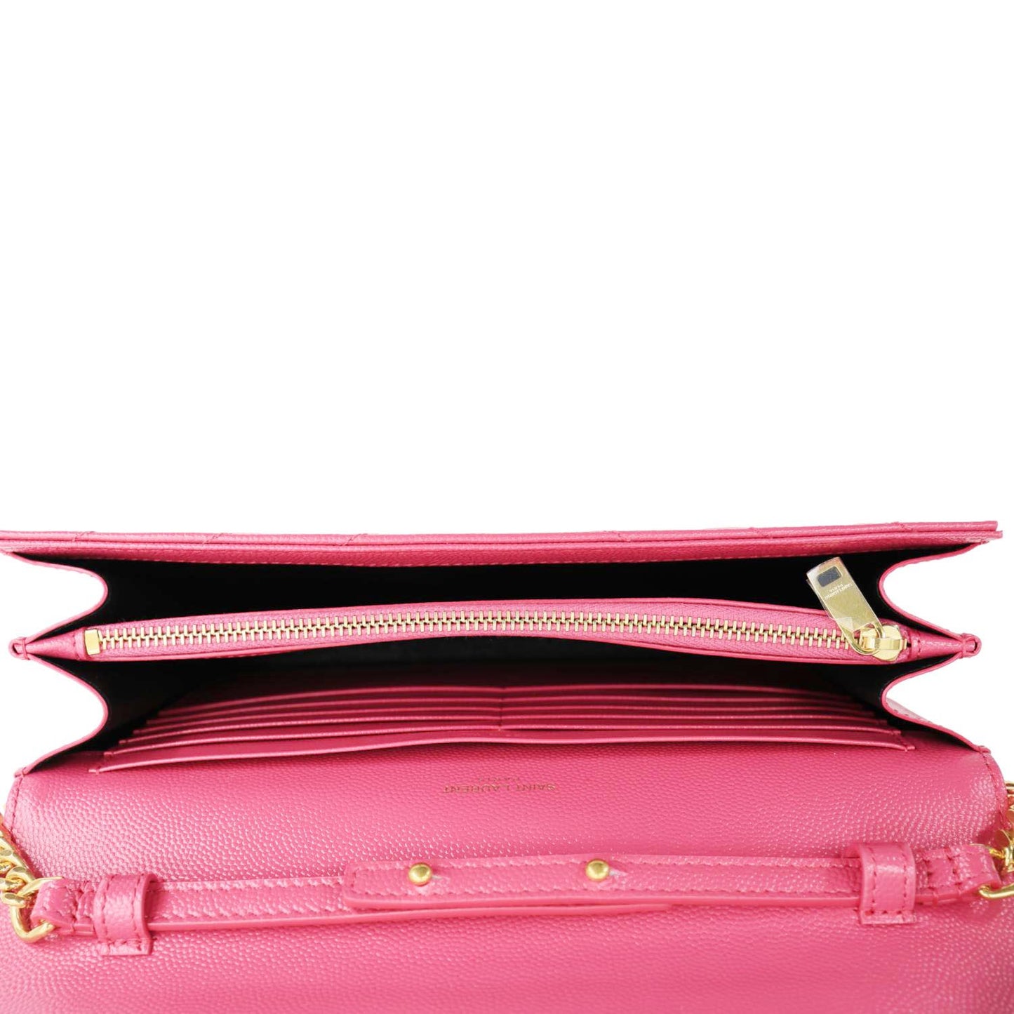 YVES SAINT LAURENT Cassandra Matelasse Grain De Poudre Chain Wallet Pink