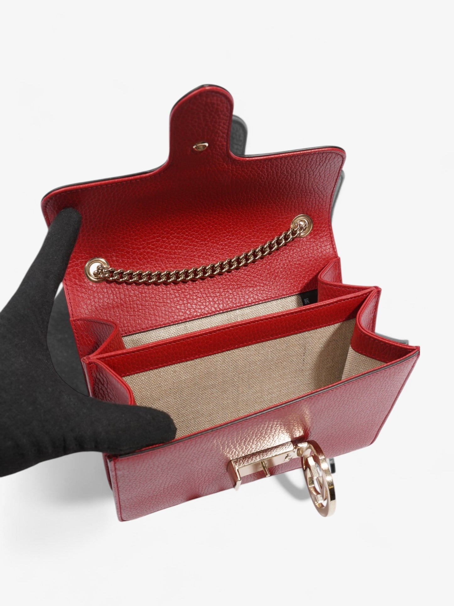 Gucci Interlocking Chain Shoulder Red Calfskin Leather Small
