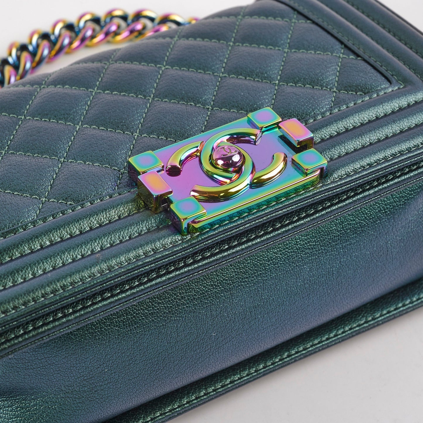 Chanel Small Iridescent Green Goatskin Boy