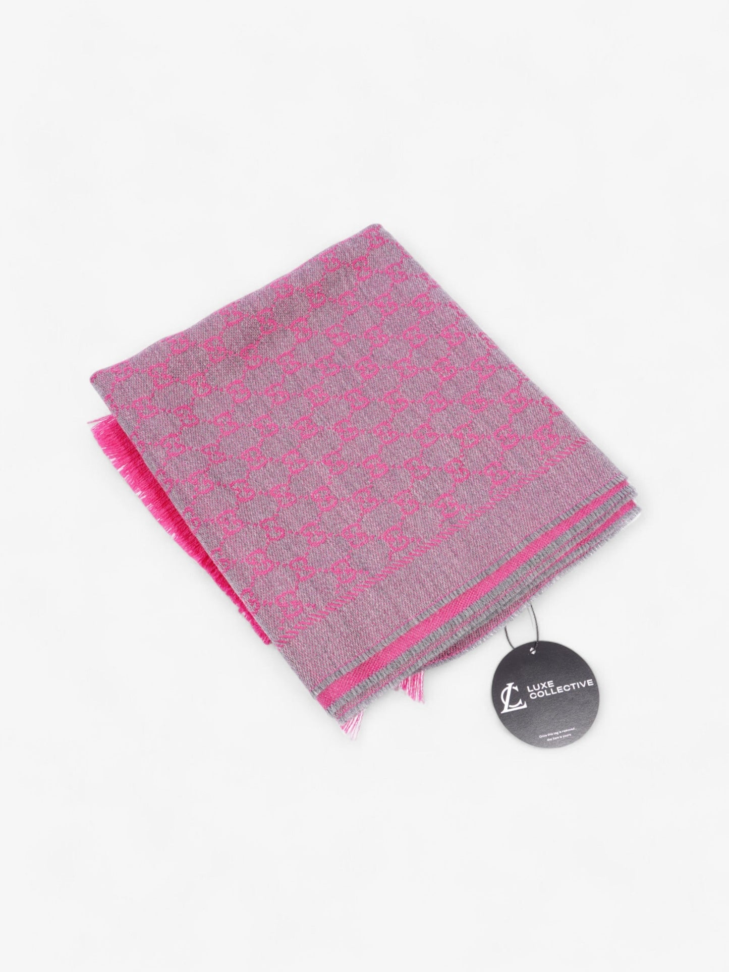 Gucci GG Fringe Scarf GG Pink / Grey Wool