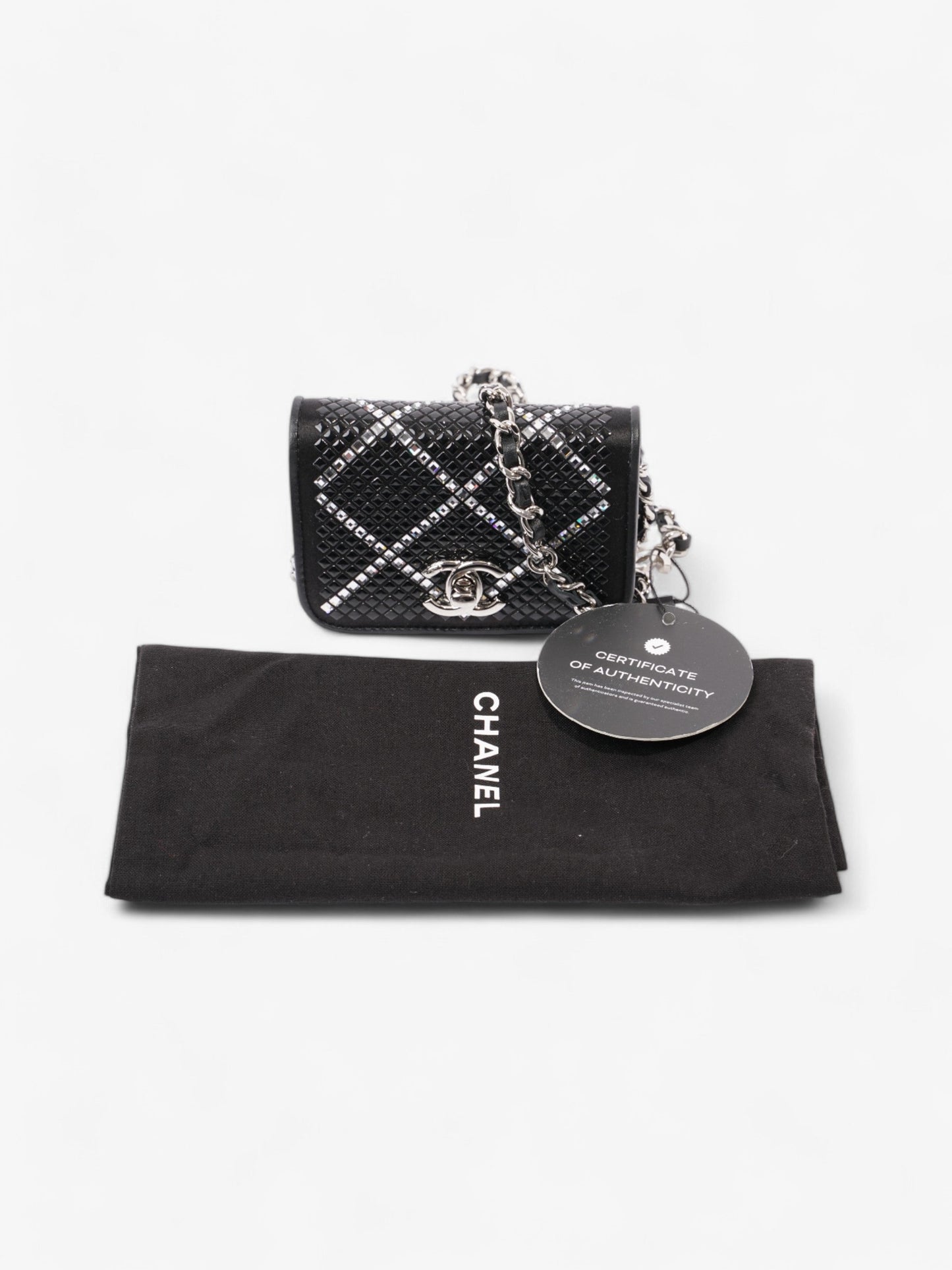 Chanel CC Flap Card Holder on Chain Embellished Black / White Leather Mini