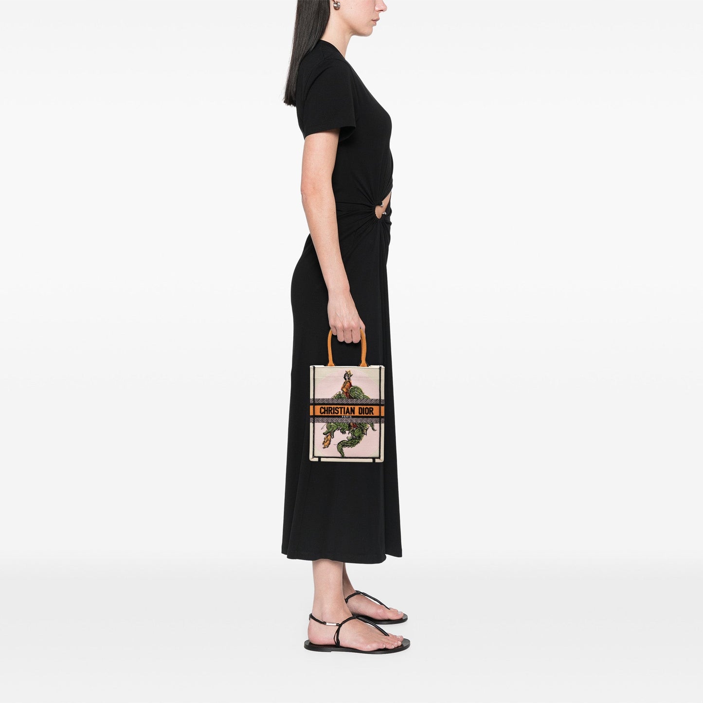 White Dior Embroidered Canvas Princess and Dragon Vertical Book Tote