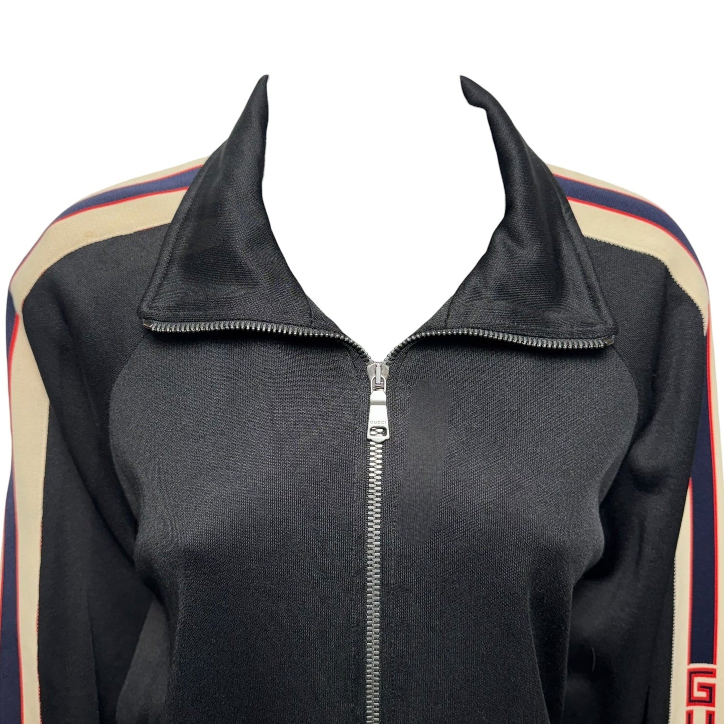 Web Trim Technical Jersey Track Jacket Luxury Designer By Gucci In Black & Cream, Size: S MENÂS