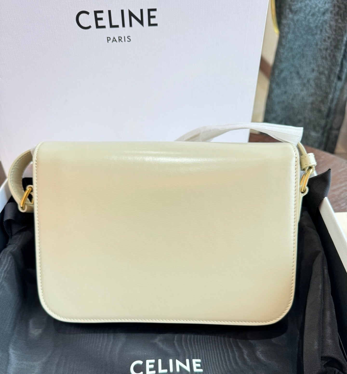 Celine Triomphe Classic Medium Ivory White