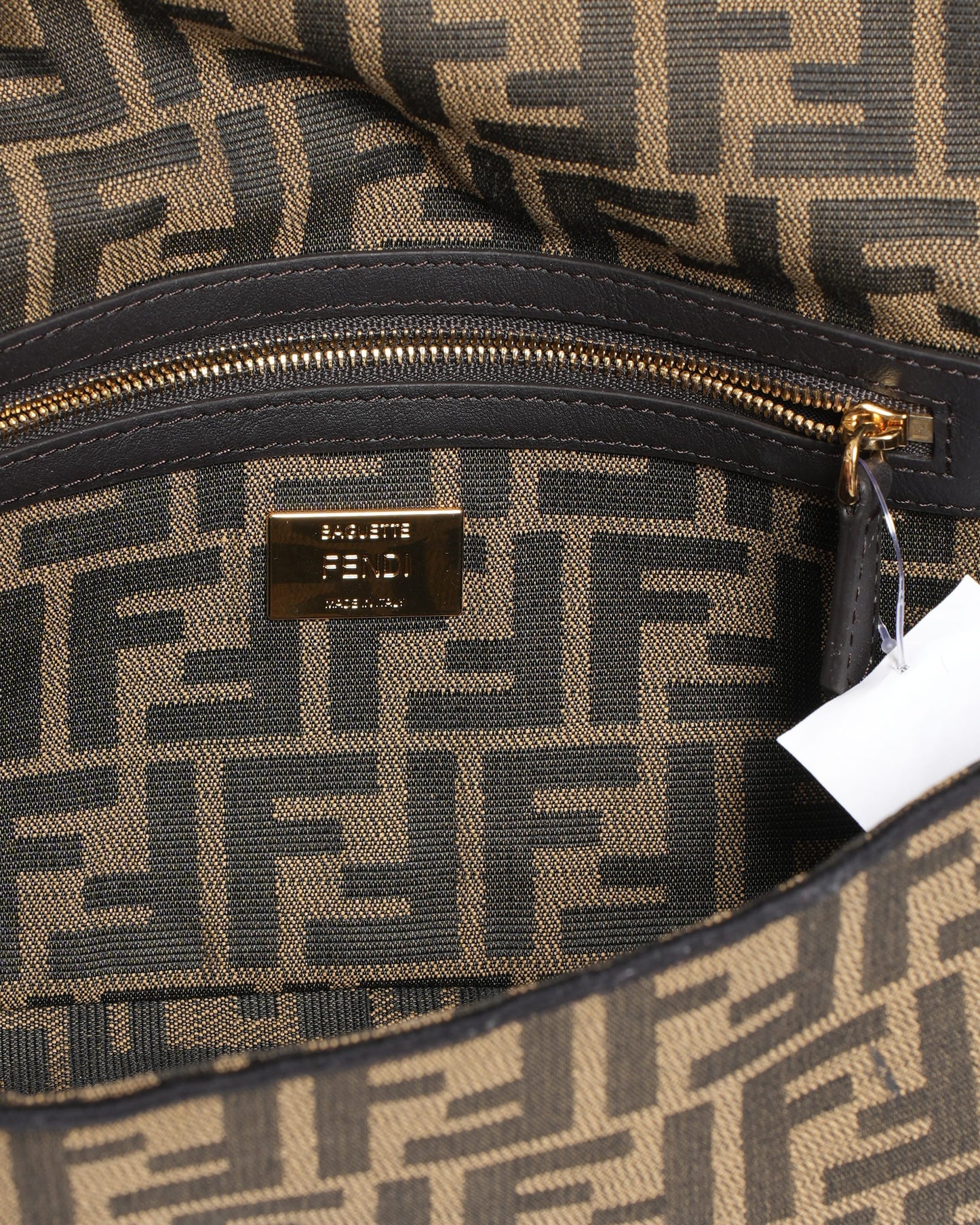 Fendi Tobacco Brown FF Jacquard Fabric Medium Baguette