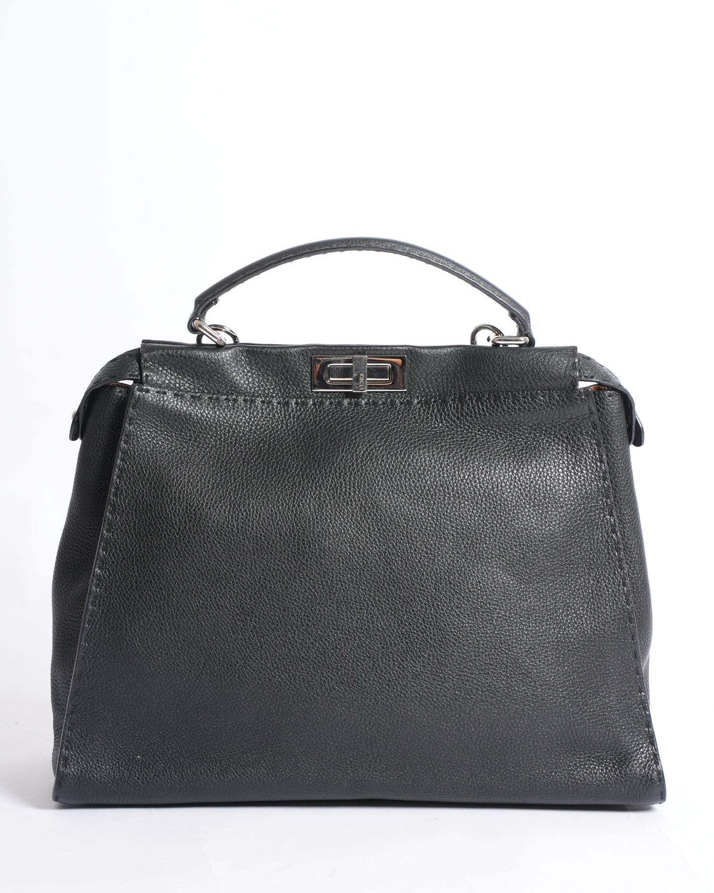 Fendi Peekaboo Leather Handbag In Black