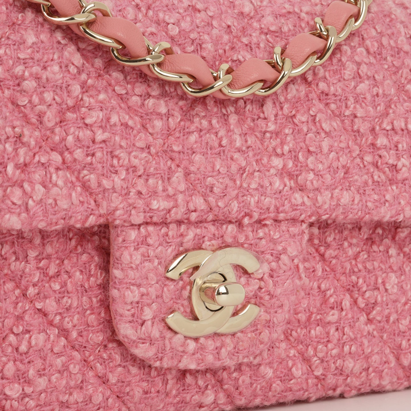 Chanel Mini Rectangular - Pink Tweed | Champagne Gold Hardware