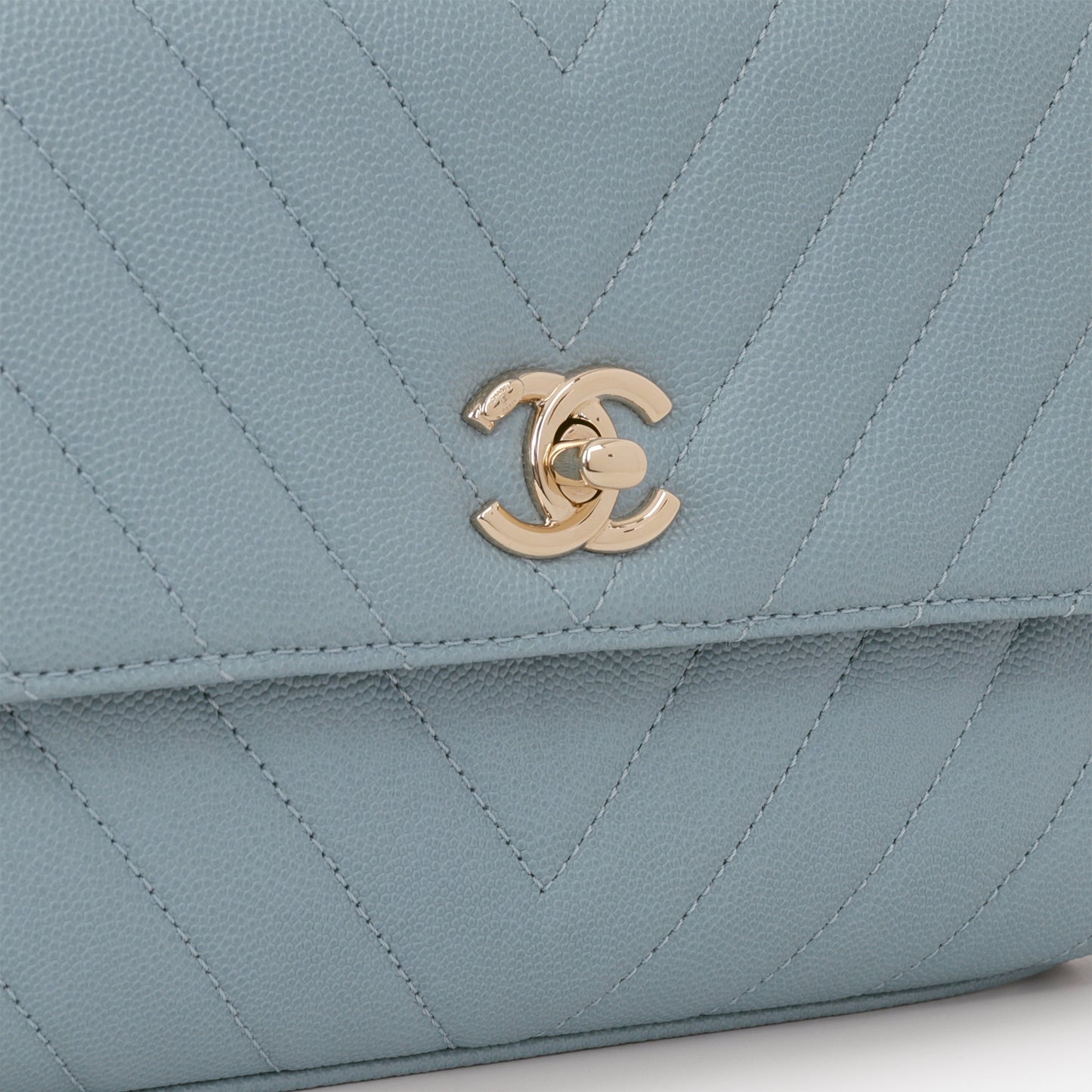 Chanel Small Coco Handle - Blue Chevron | Champagne Gold Hardware