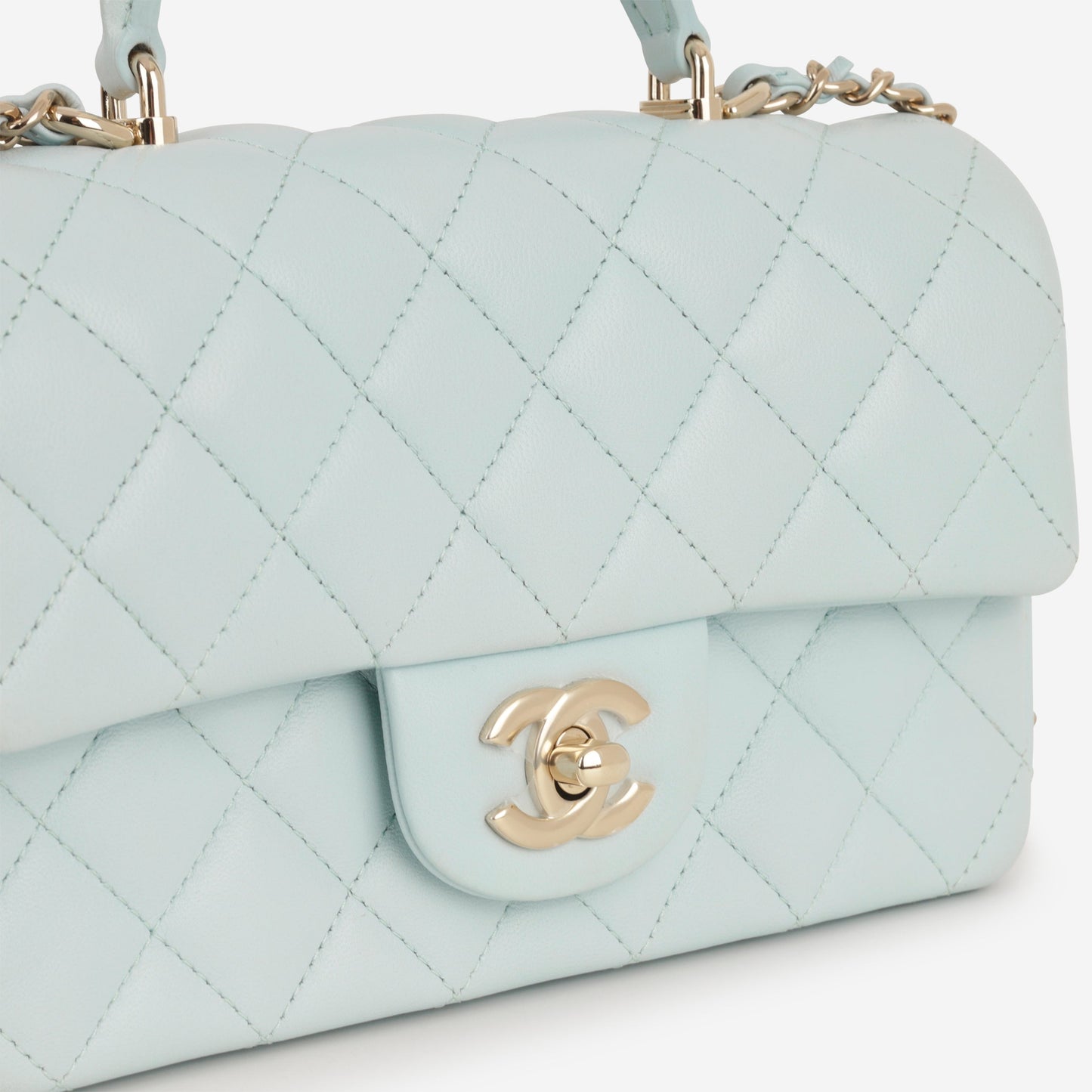 Chanel Mini Rectangular Top Handle - Blue Lambskin | Champagne Gold Hardware