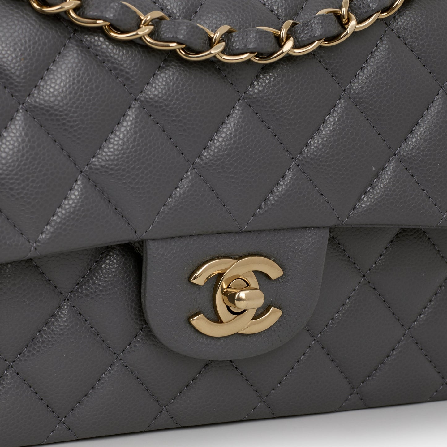 Chanel Small Classic Flap - Dark Grey Caviar | Champagne Gold Hardware