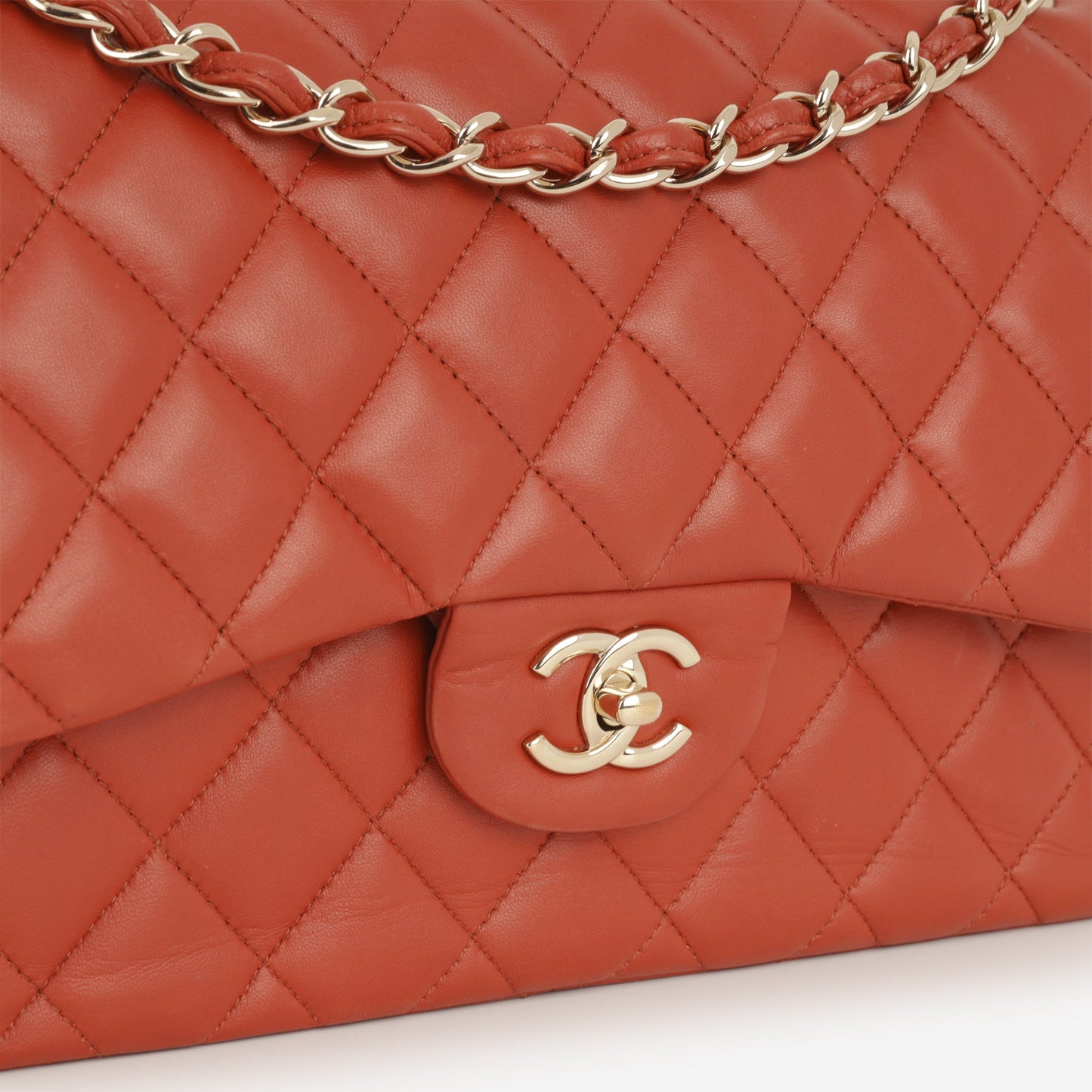 Chanel Jumbo Classic Flap - Brick Red Lambskin | Champagne Gold Hardware
