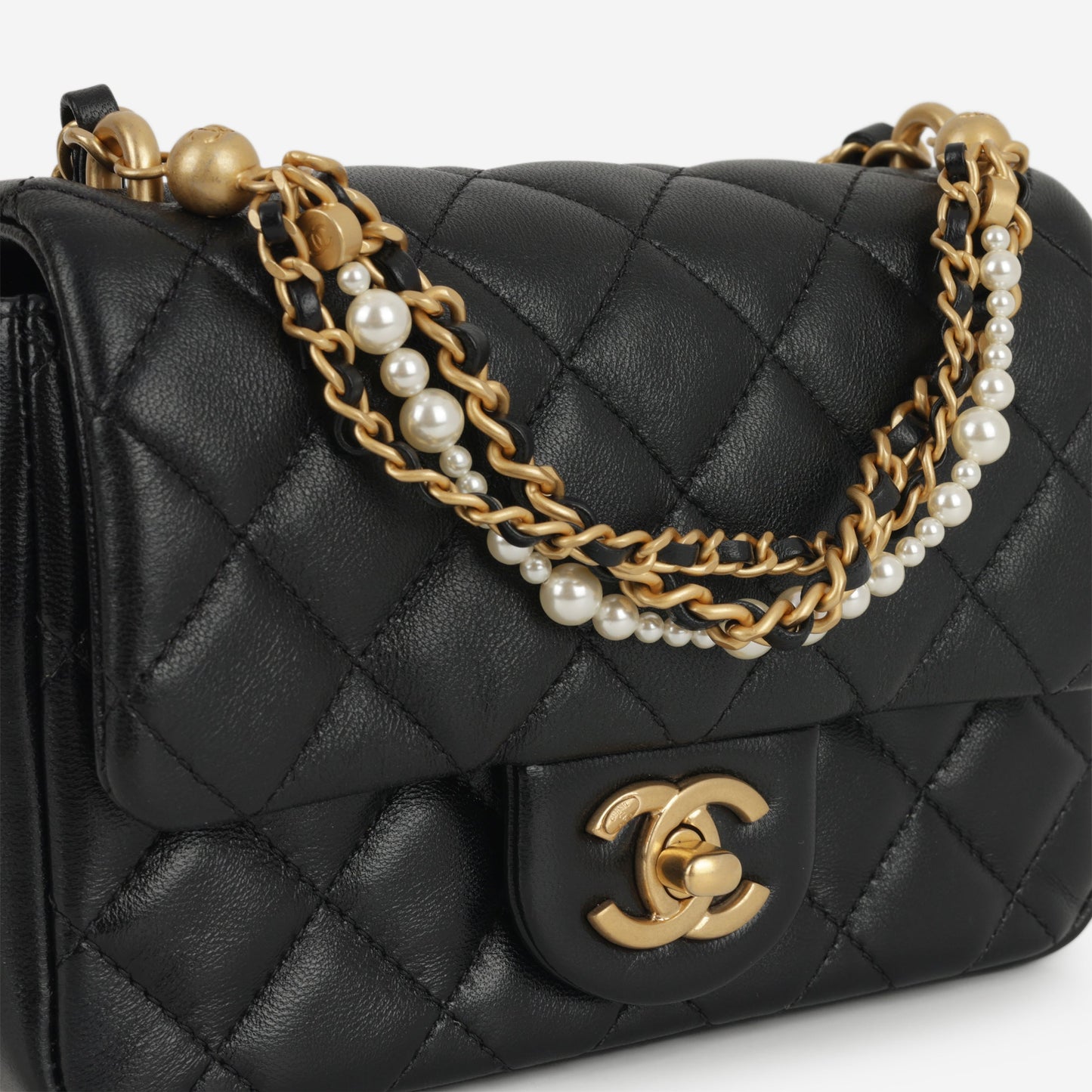Chanel 24P Mini Pearl Twist Flap - Black Lambskin | Gold Hardware