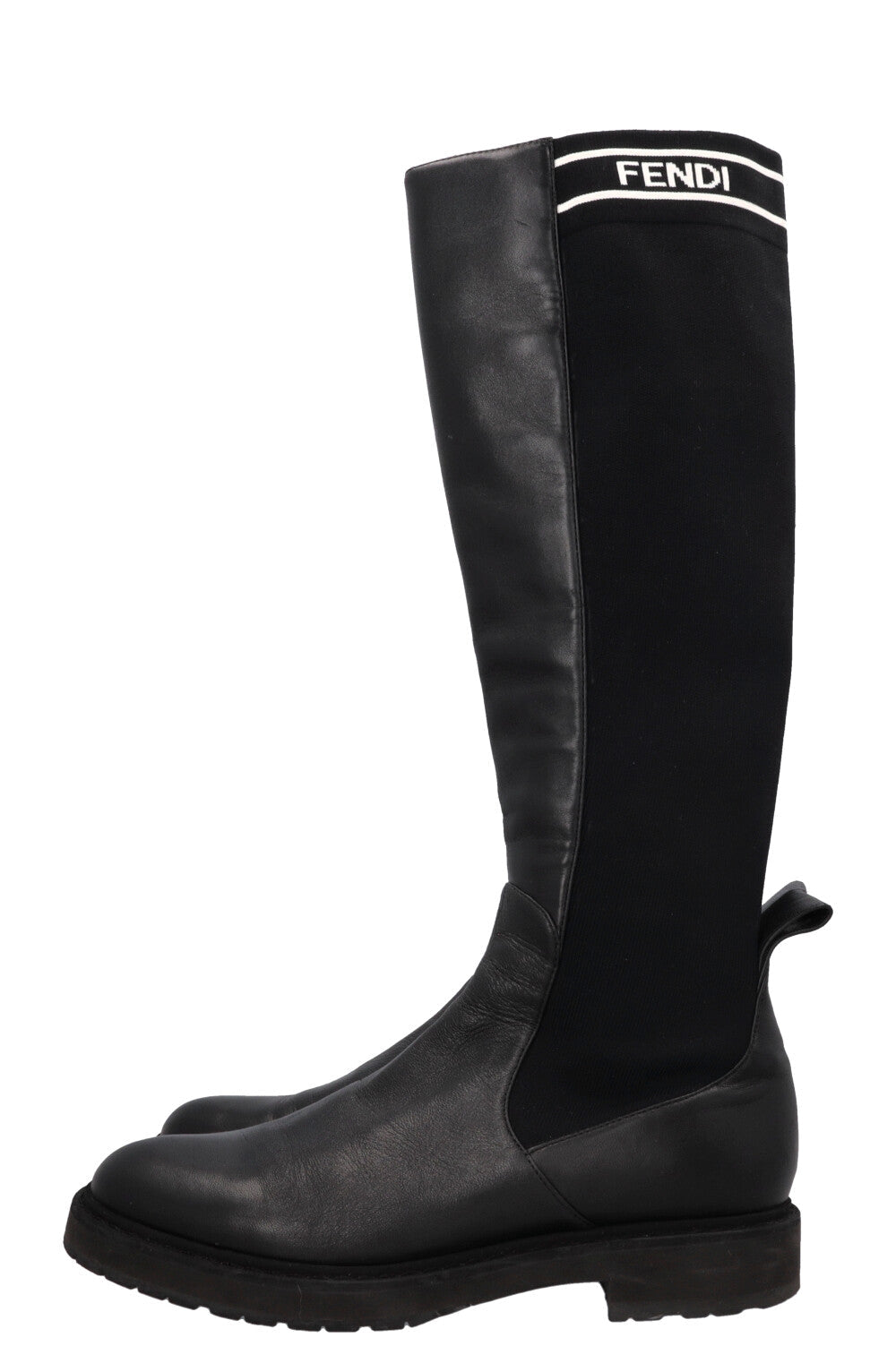 FENDI Logo Sock Knee High Boots Black