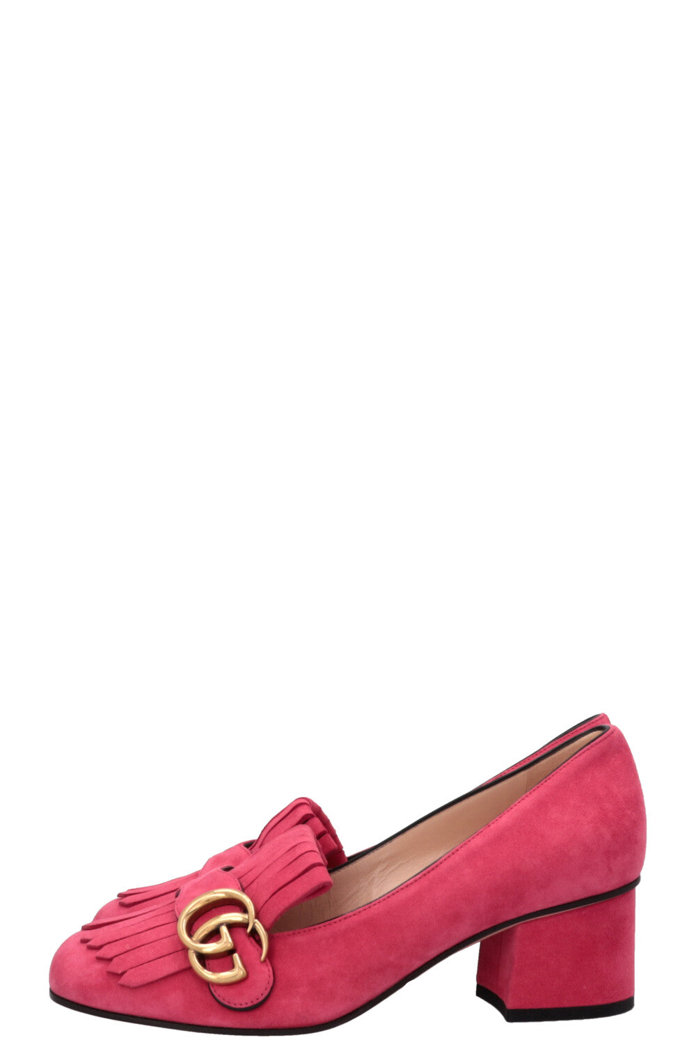 GUCCI Marmont Fringed Heels Pink Suede