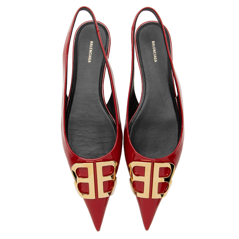 Luxury Balenciaga Trending 2026 Patent Leather BB Knife Slingback Flats - Size 7 / 37 (SHF-22027)