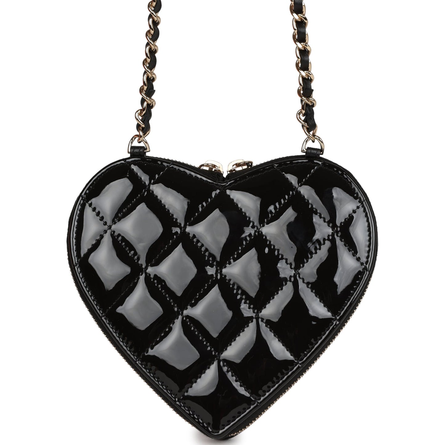 Chanel Hearts Chain Clutch Black and White Patent Calfskin Gold Hardware