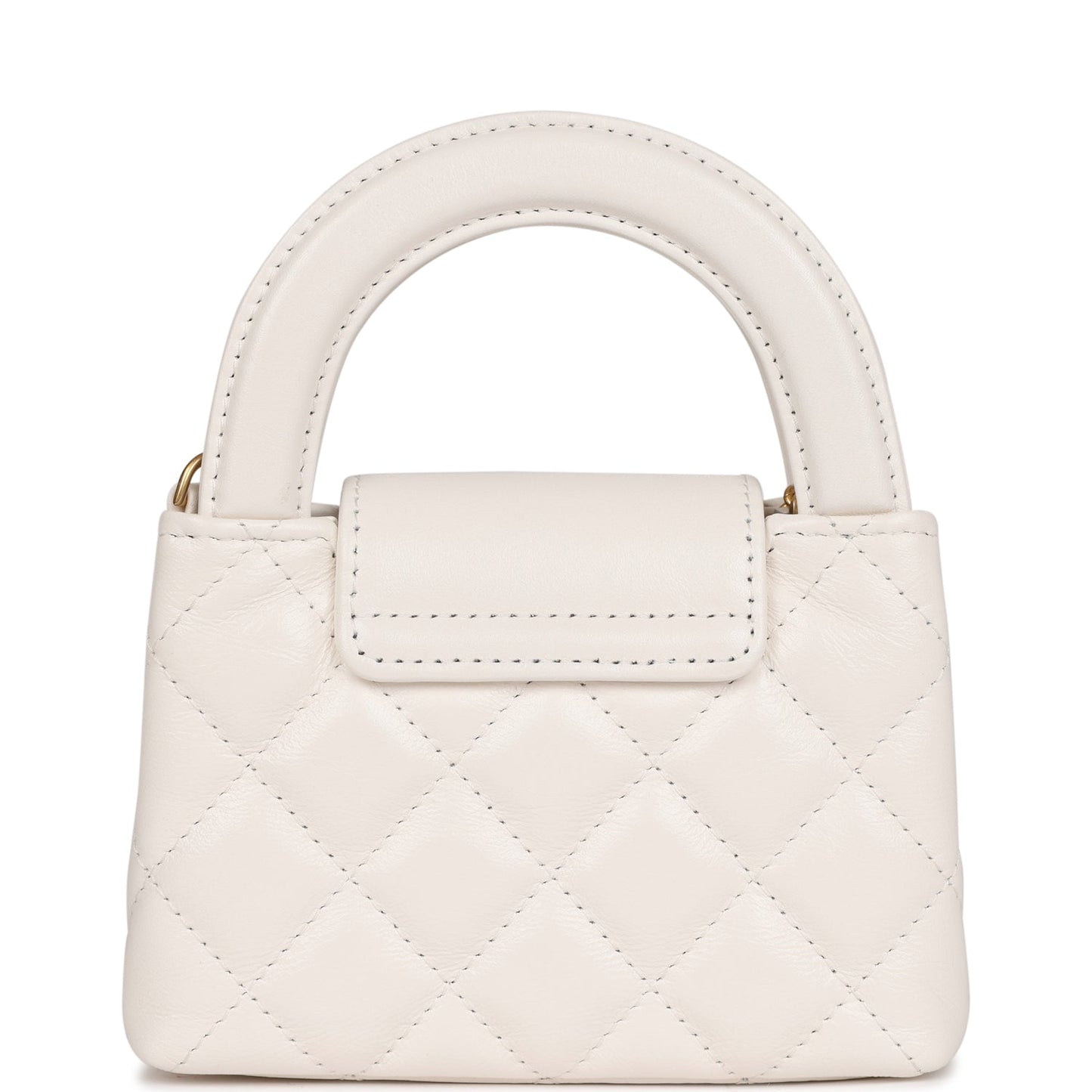 Chanel Nano Kelly Shopper White Shiny Aged Calfskin Brushed Gold Hardware Handbag