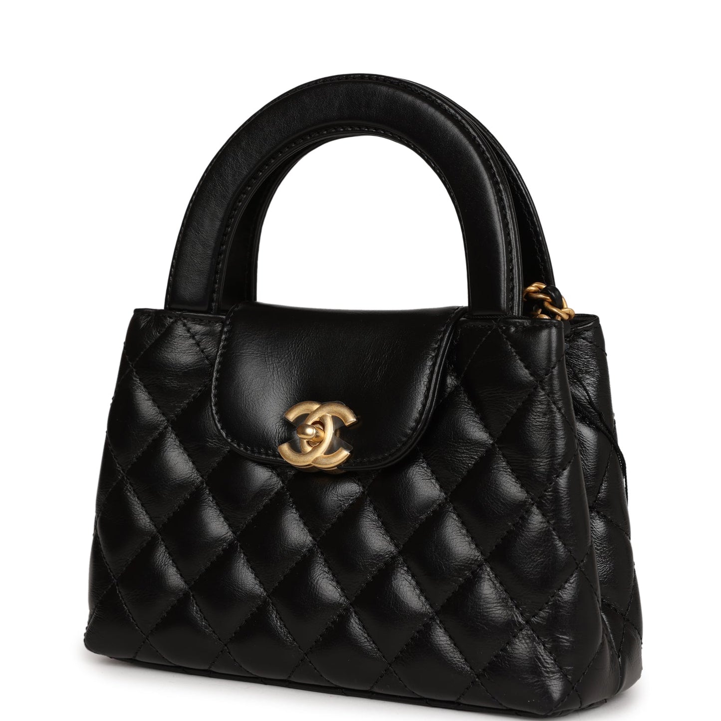 Chanel Small Kelly Shopper Black Shiny Aged Calfskin Brushed Gold Hardware