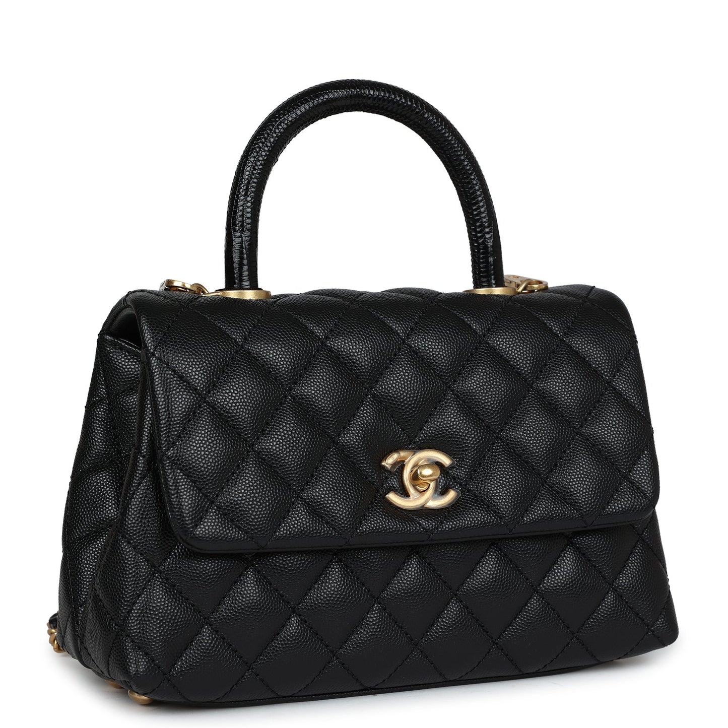 Chanel Mini Coco Handle Black Caviar and Lizard Antique Gold Hardware