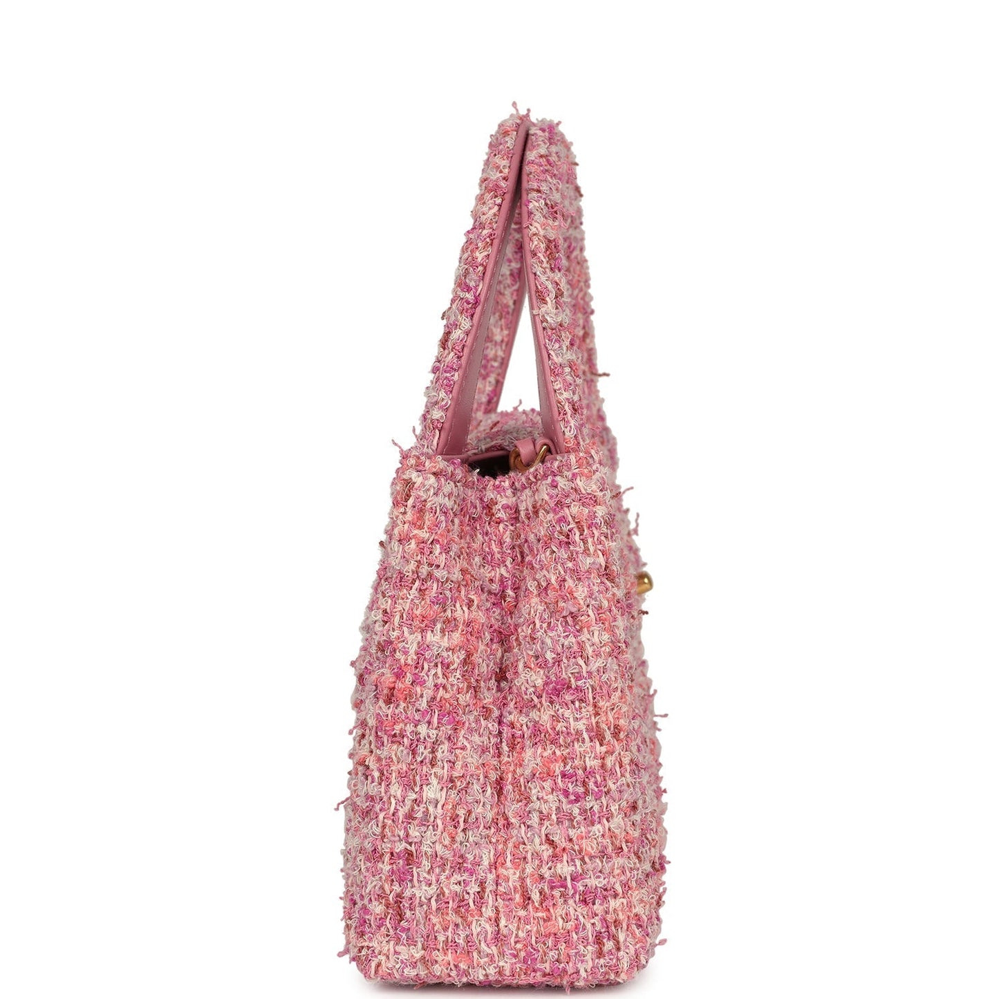 Chanel Small Kelly Shopper Pink Tweed Brushed Gold Hardware Handbag
