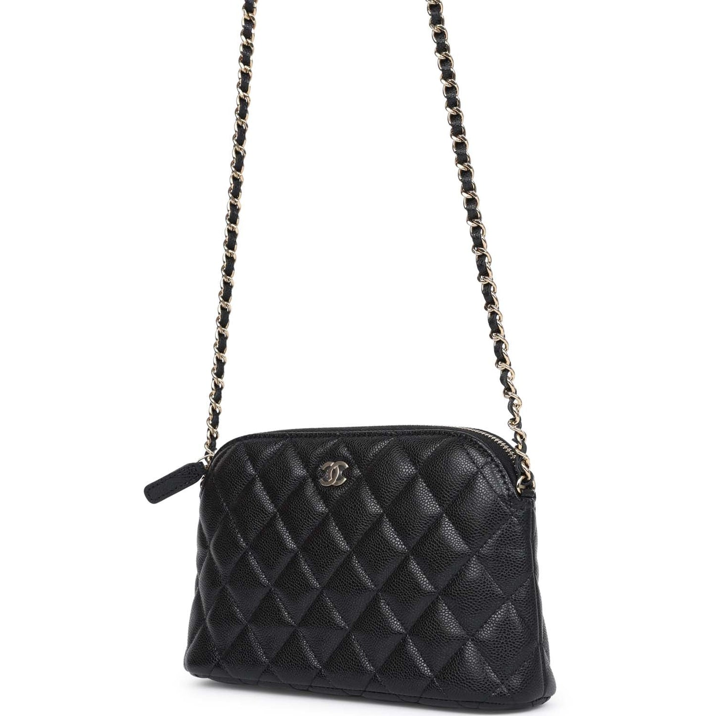 Chanel Small Clutch with Chain Crossbody Bag Black Caviar Light Gold Hardware