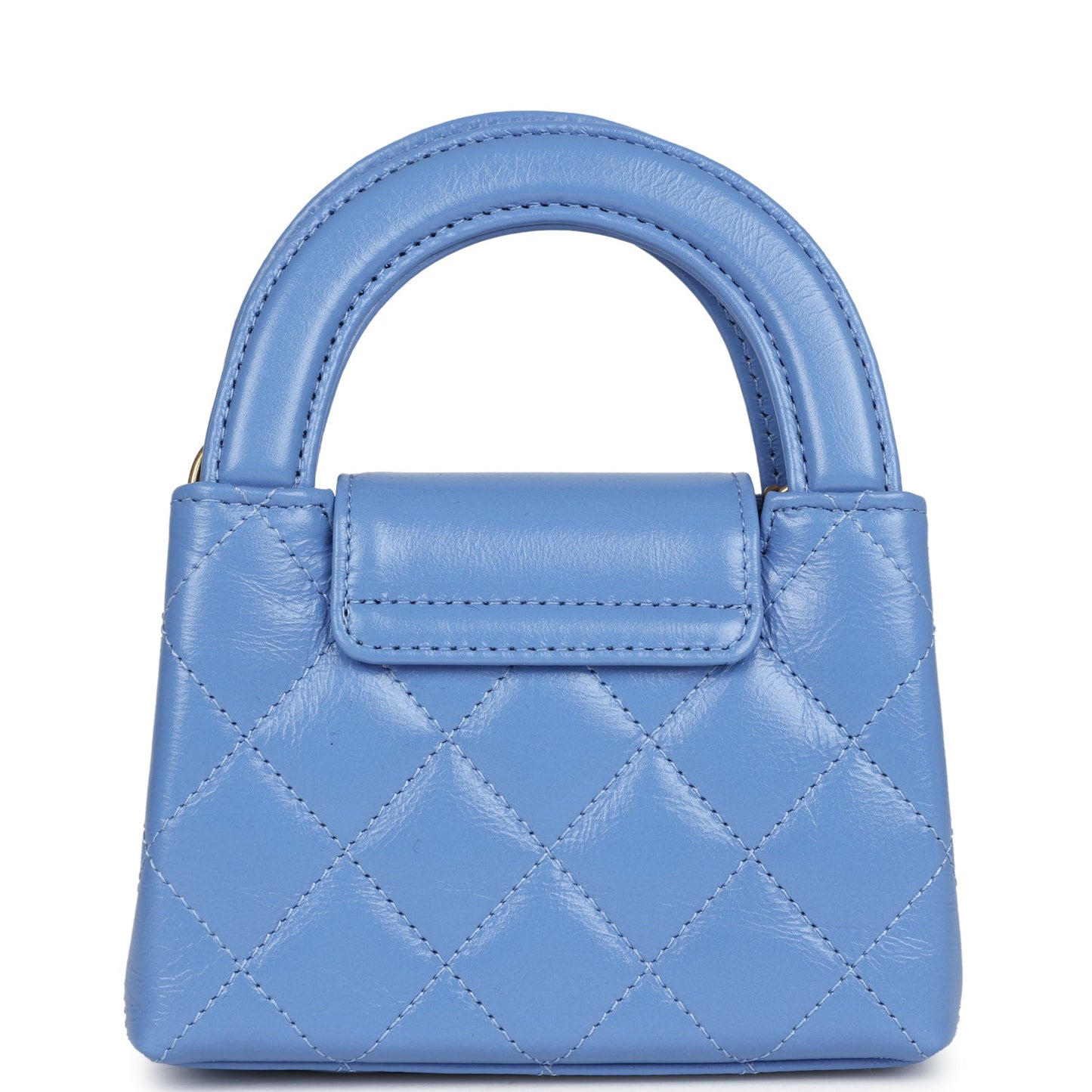 Chanel Nano Kelly Shopper Blue Shiny Aged Calfskin Brushed Gold Hardware Crossbody