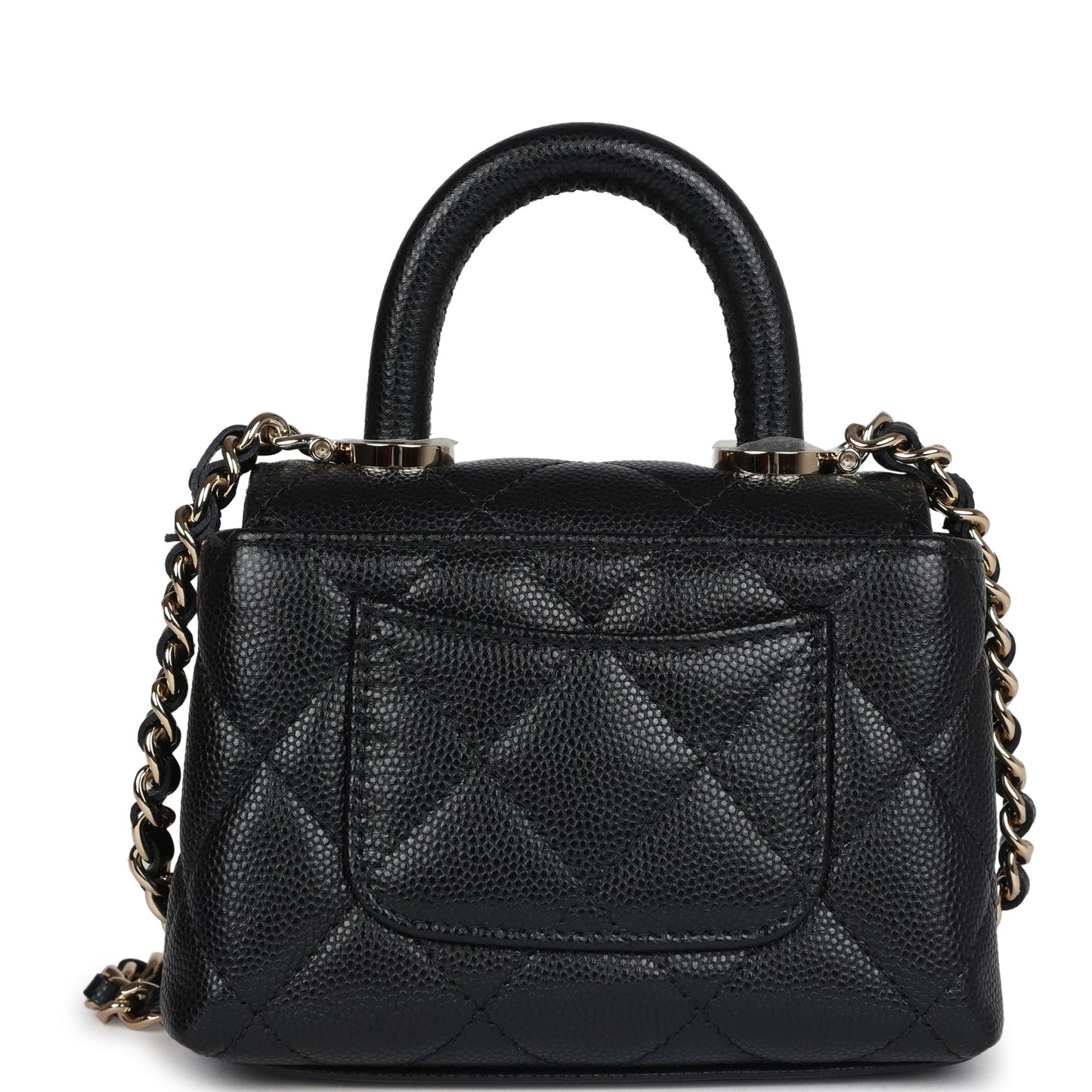 Chanel Nano Coco Top Handle Flap Bag Black Caviar Light Gold Hardware Coco Handle