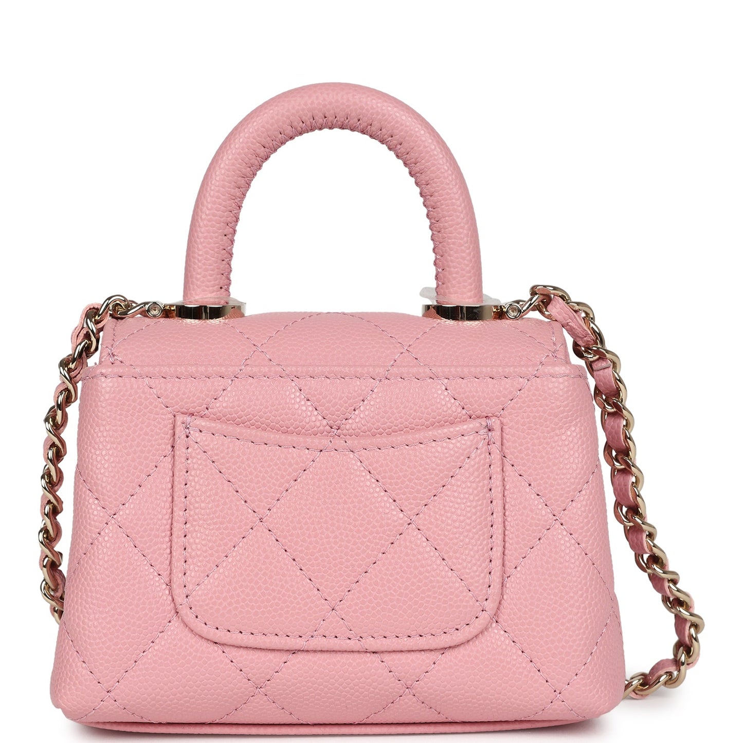 Chanel Nano Coco Top Handle Flap Bag Pink Grained Calfskin Light Gold Hardware Coco Handle