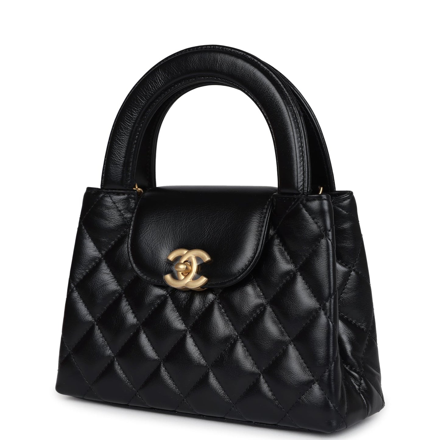 Chanel Small Kelly Shopper Black Shiny Aged Calfskin Brushed Gold Hardware Handbag