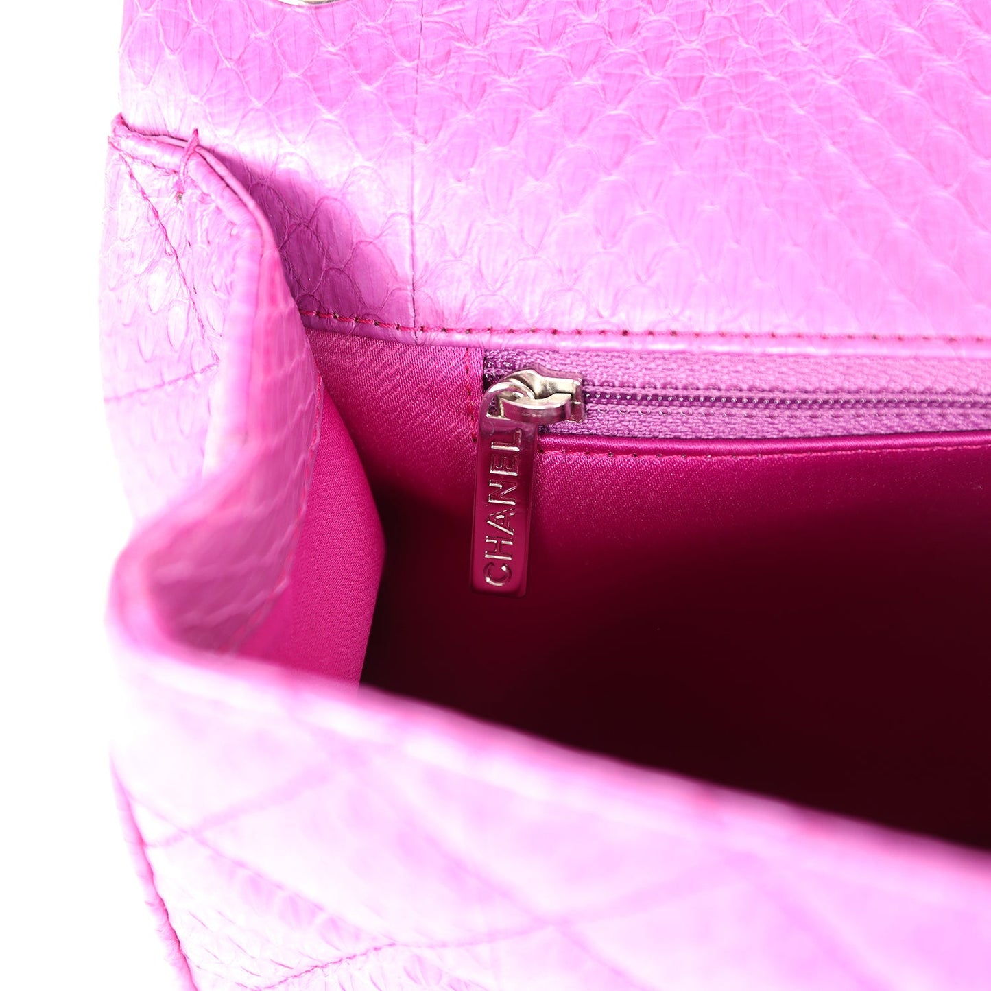 Chanel Medium Easy Carry Flap Bag Purple Python Silver Hardware