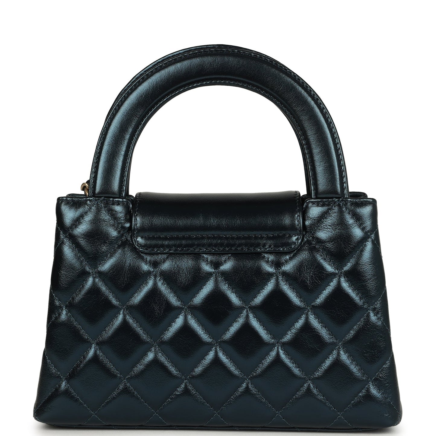 Chanel Small Kelly Shopper Metallic Blue Calfskin Brushed Gold Hardware Crossbody