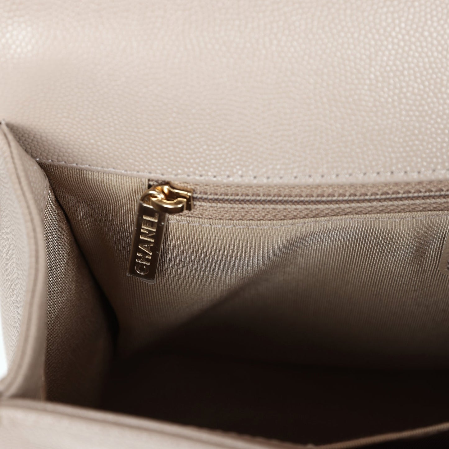 Chanel Medium Boy Bag Grey Quilted Caviar Light Gold Hardware