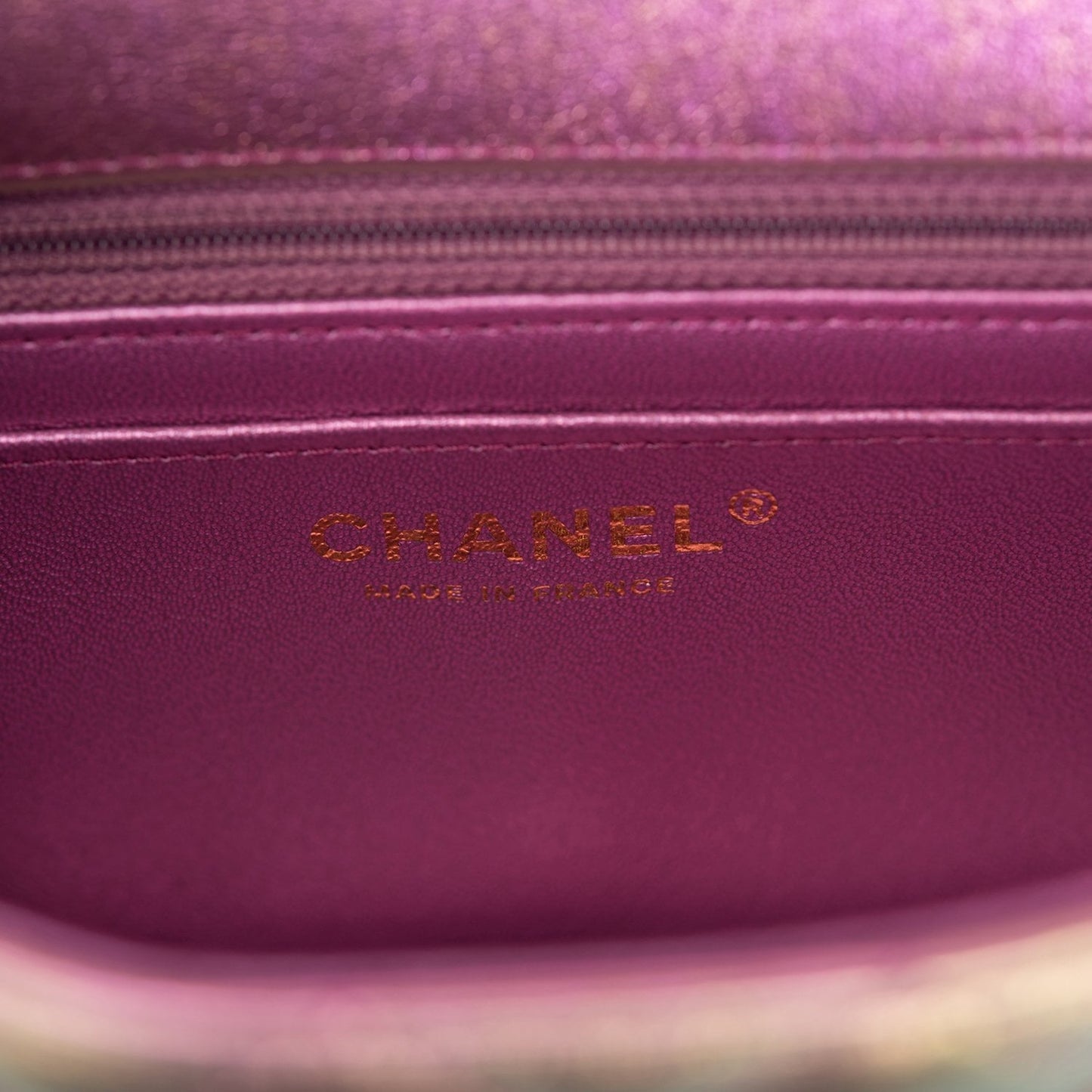 Chanel Mini Rectangular Flap Bag Purple Iridescent Lambskin Light Gold Hardware
