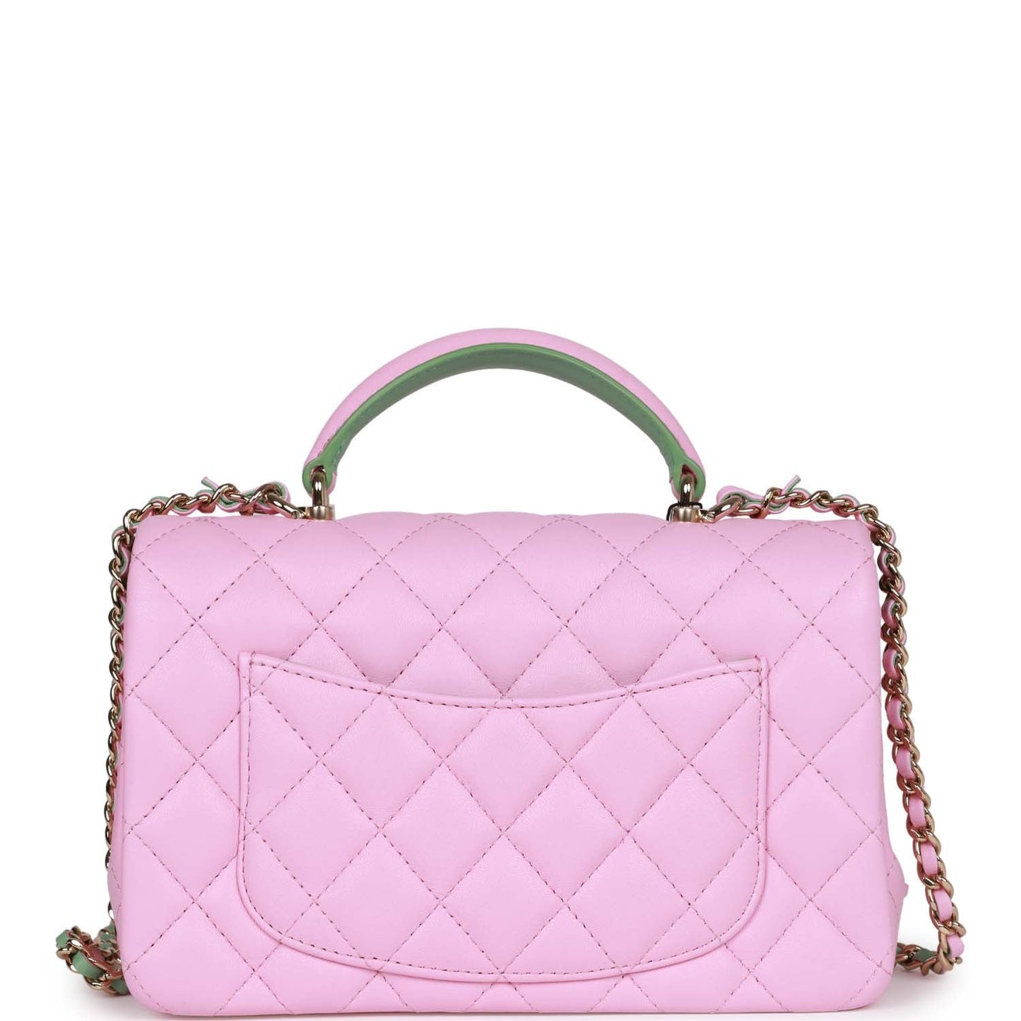 Chanel Mini Rectangular Flap with Top Handle Pink and Green Lambskin Light Gold Hardware Crossbody