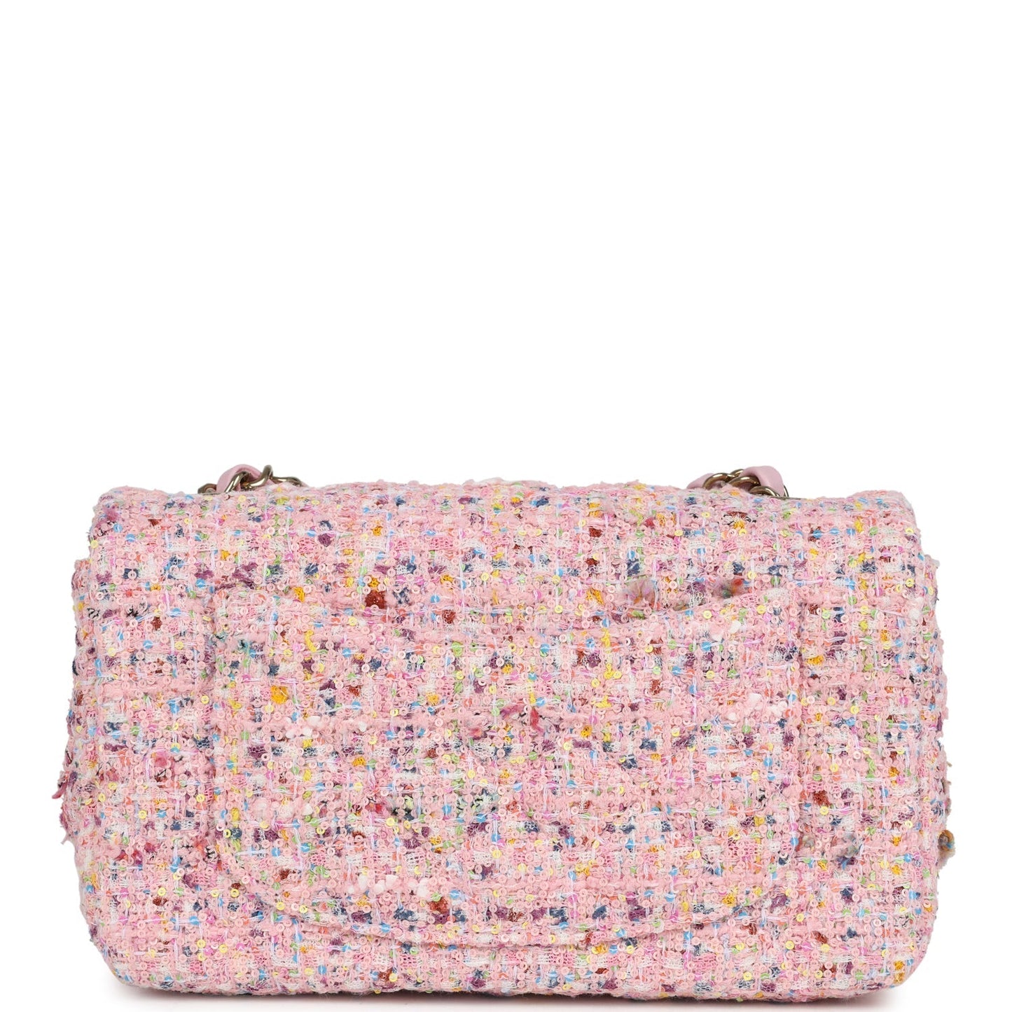 Chanel Mini Classic Rectangular Flap Bag Pink Tweed and Sequin Light Gold Hardware