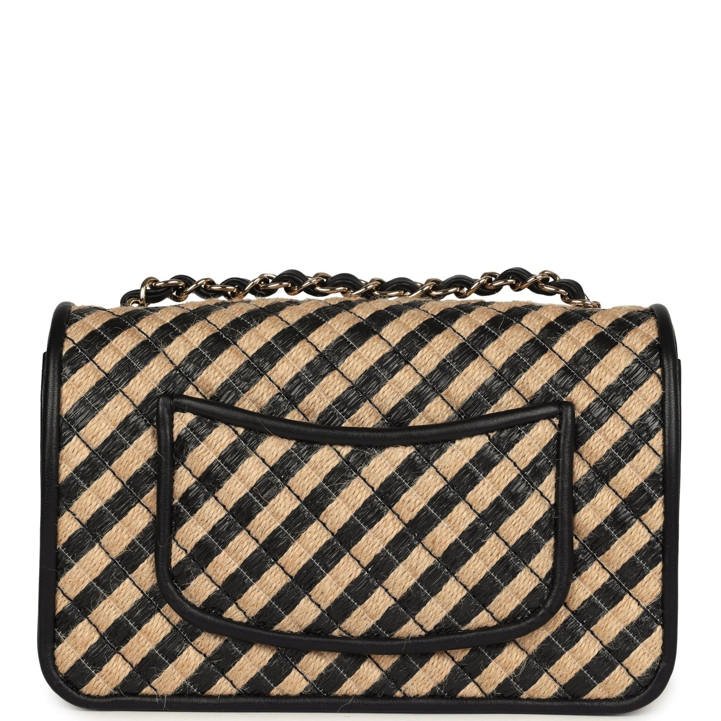 Chanel Small Urban Jungle Flap Beige and Black Stripe Raffia Jute Gold Hardware Shoulder Bag