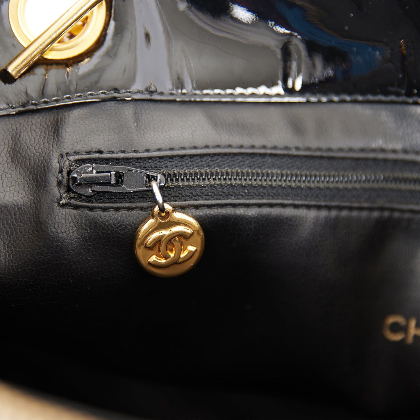 Chanel Tote Bag Black Patent Gold Hardware
