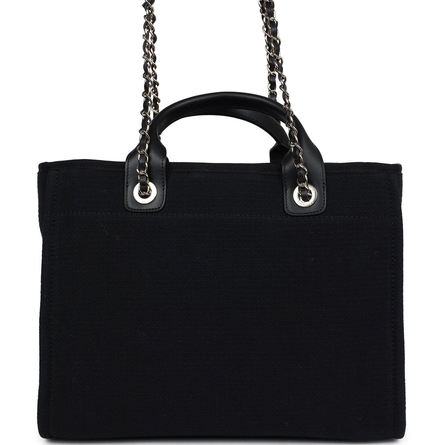 Chanel Small Deauville Shopping Tote Black Canvas Light Gold Hardware