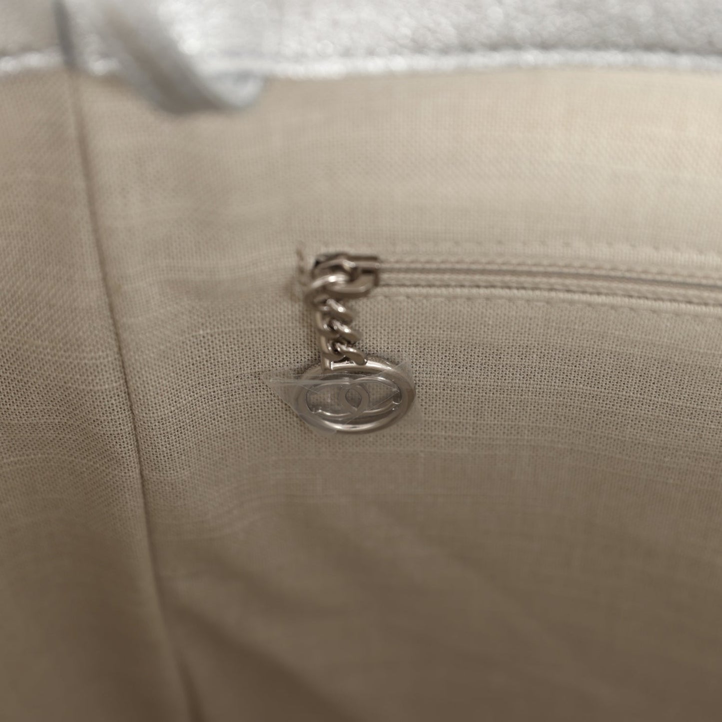 Chanel Medium Deauville Shopping Tote Metallic Silver Shiny Calfskin Silver Hardware